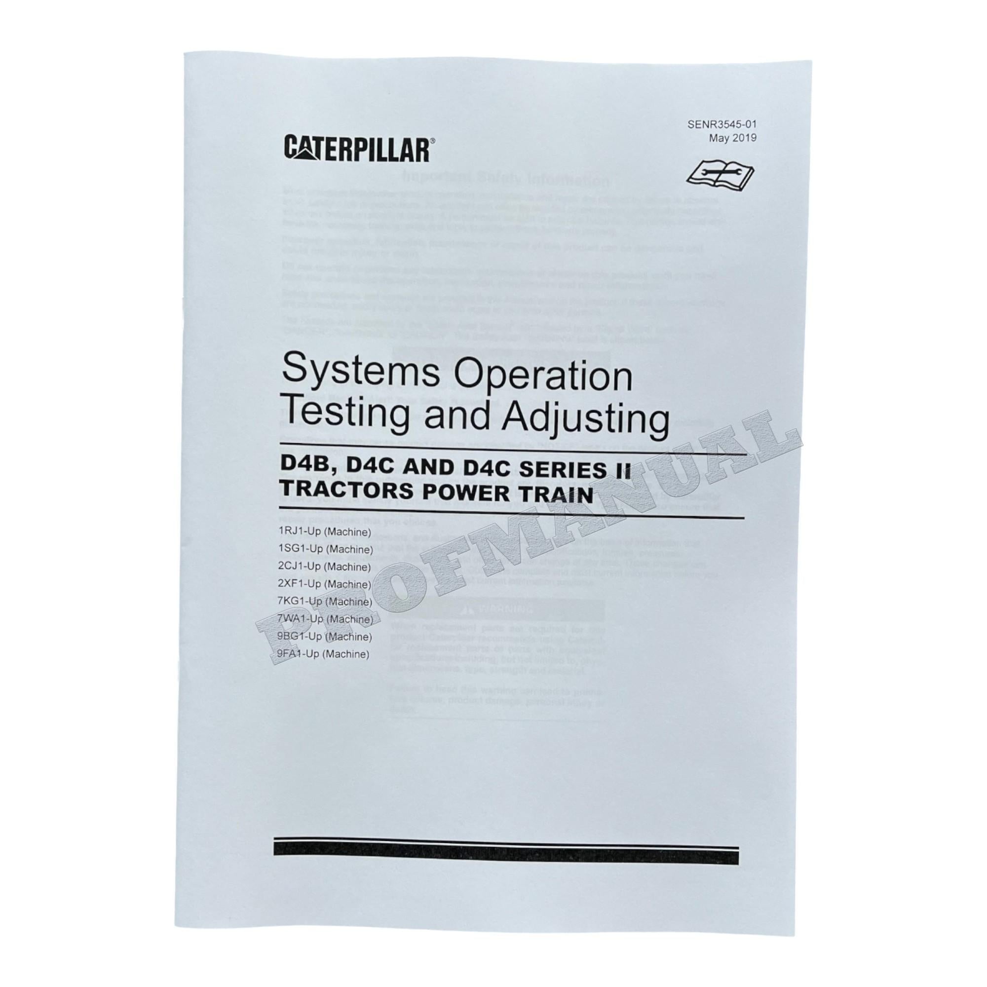 Manual de servicio completo del tractor Caterpillar D4B D4C D4C SERIES II *Enviar número de serie