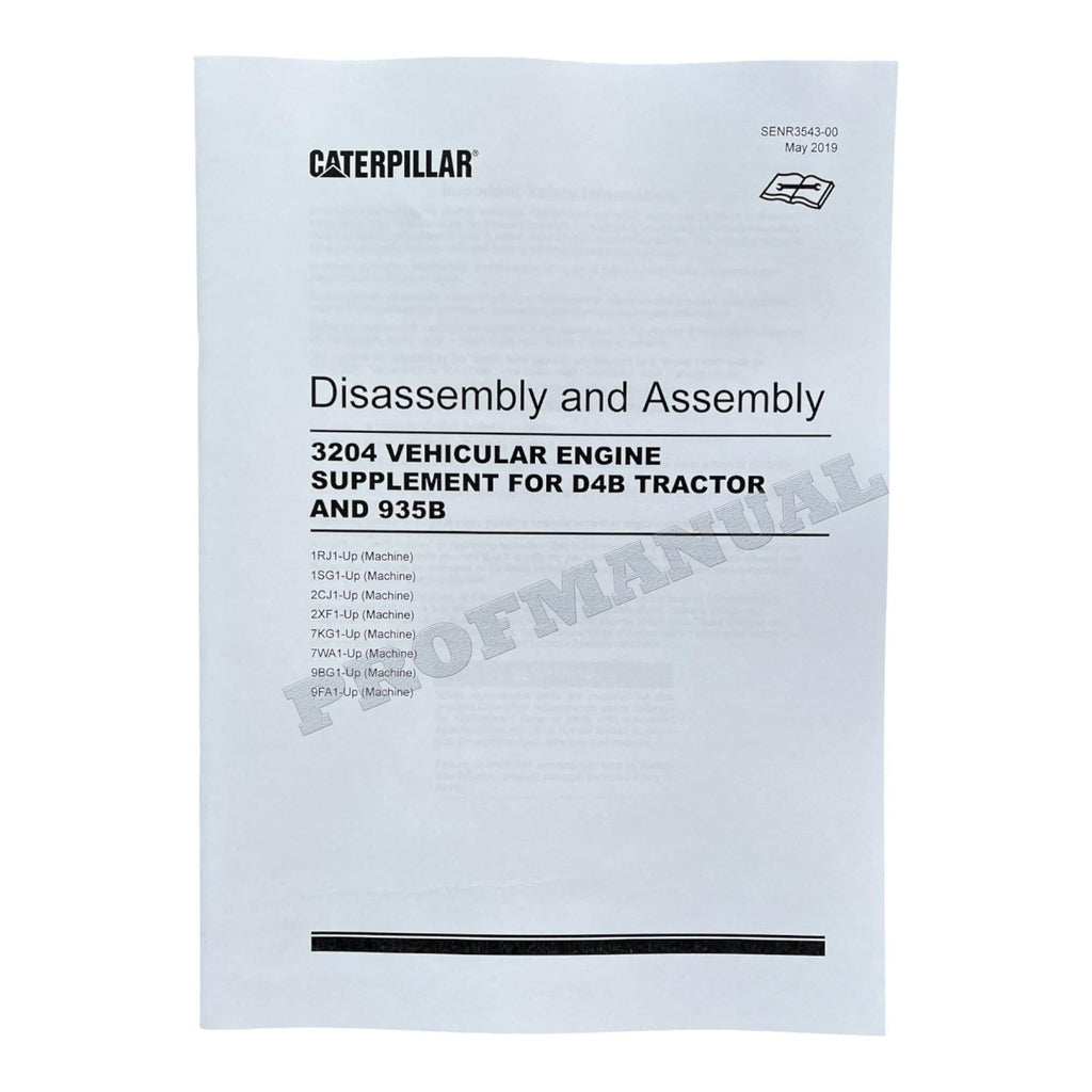 Caterpillar 3204 VEHICULAR ENGINE Full Service Manual *Send serial number