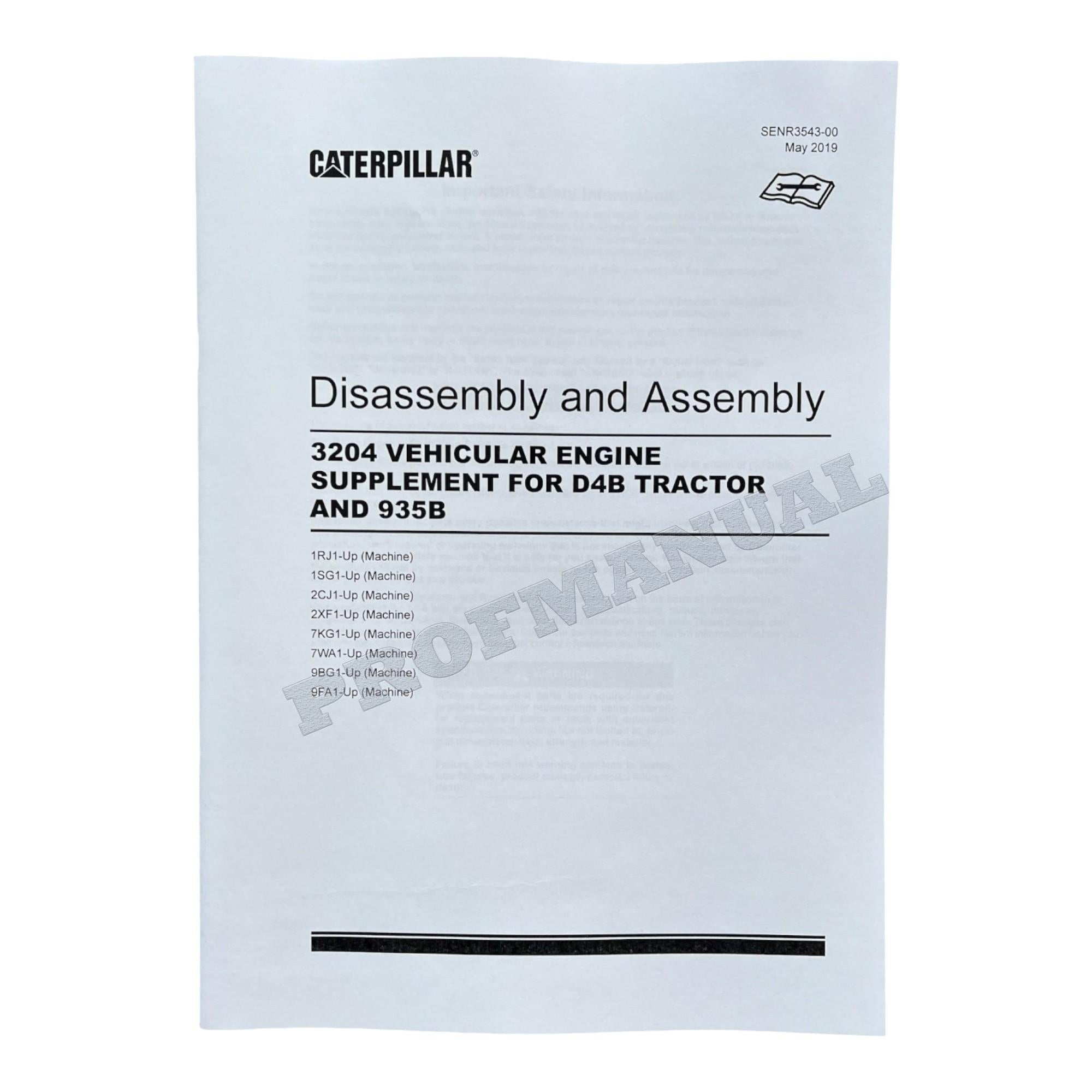 Caterpillar 3204 VEHICULAR ENGINE Full Service Manual *Send serial number