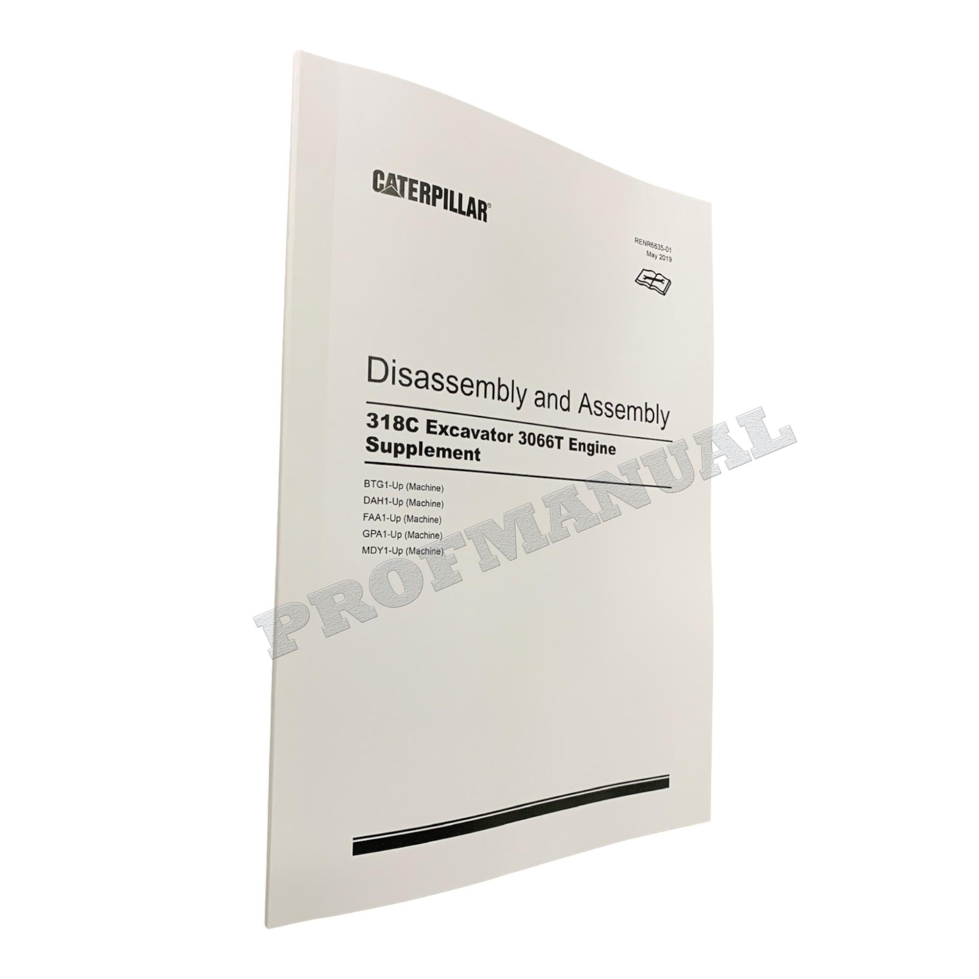 Caterpillar 318C Excavator 3066T Engine Supplement Disassembly Assembly Manual