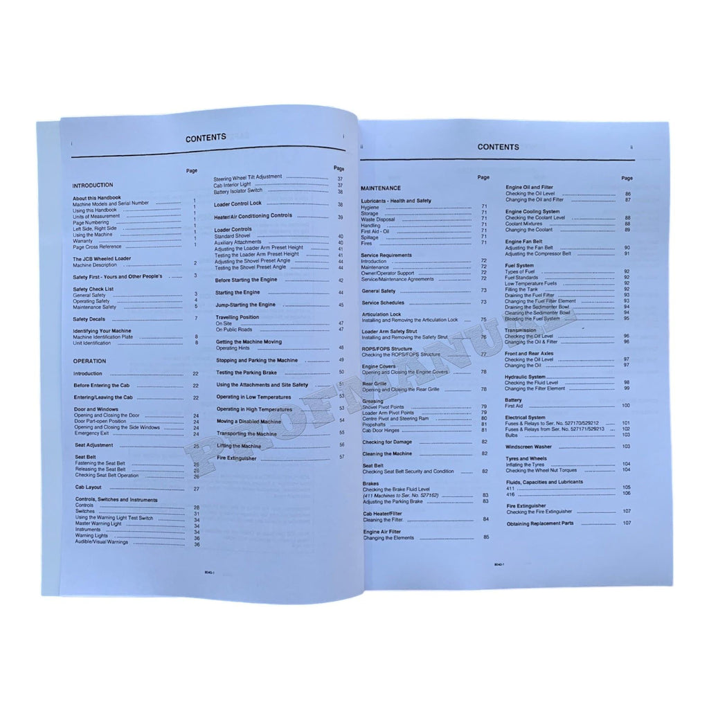 JCB 411 416 Wheel Loader Operators Manual