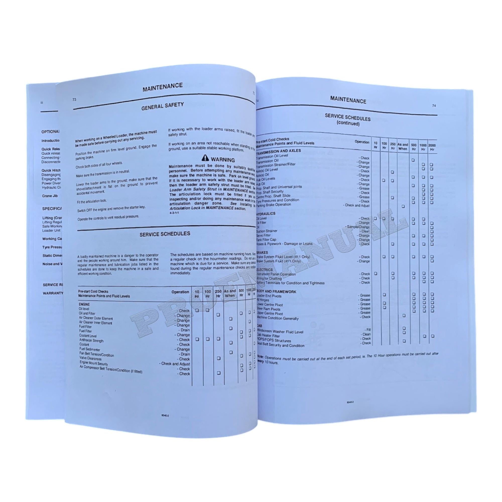 JCB 411 416 Wheel Loader Operators Manual