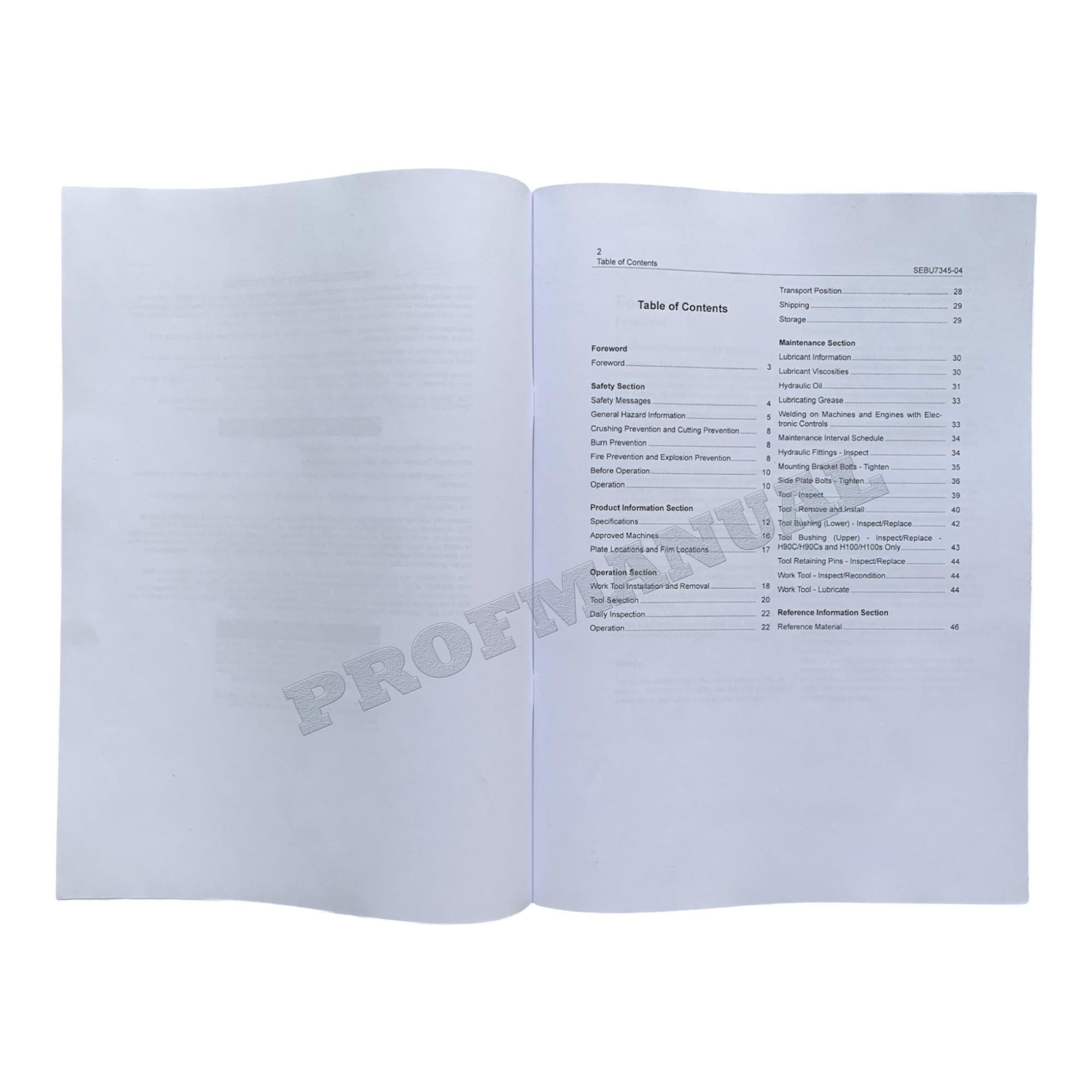Manual de servicio completo del martillo hidráulico Caterpillar H45 H45s H50 H50s 63 H63 H63s