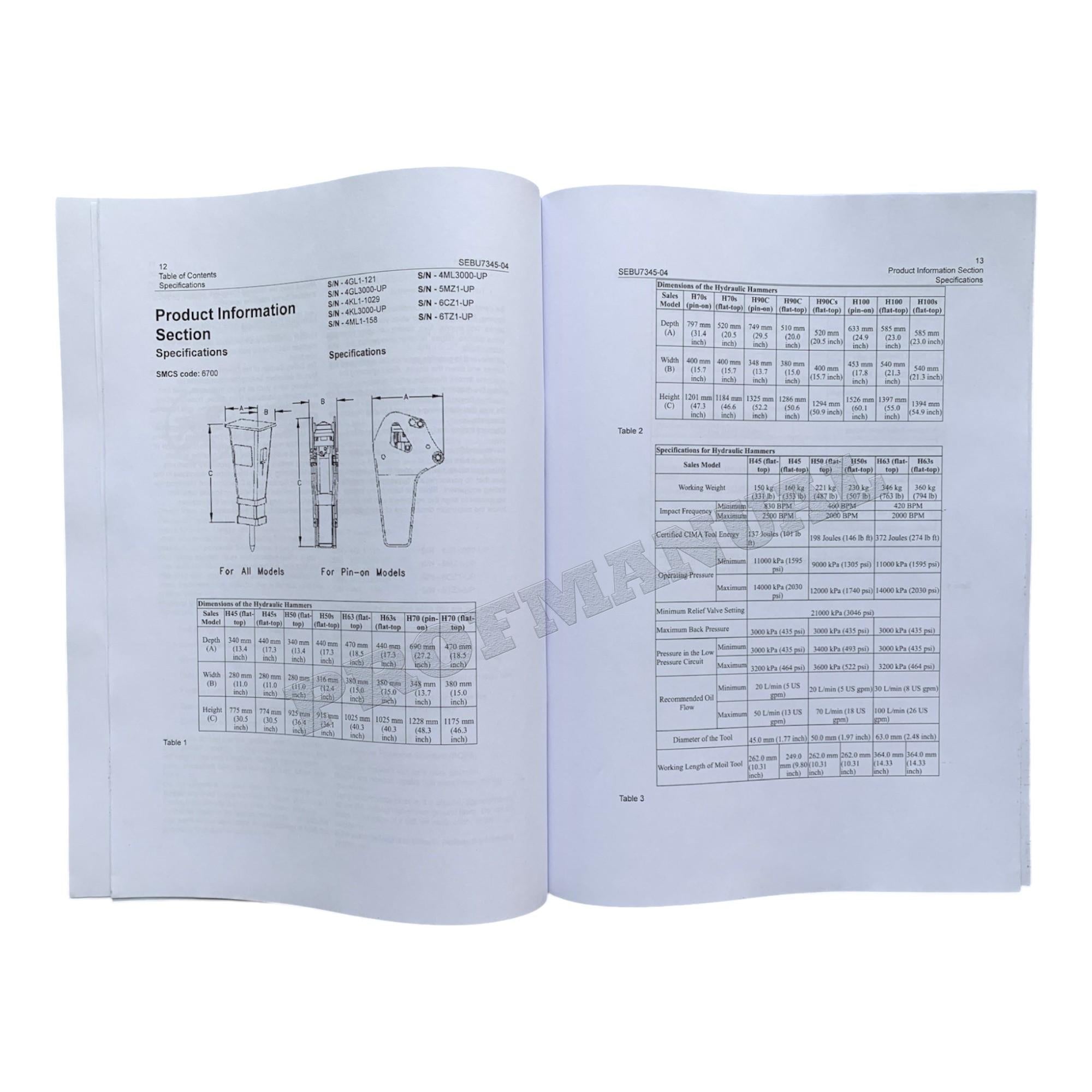 Manual de servicio completo del martillo hidráulico Caterpillar H45 H45s H50 H50s 63 H63 H63s