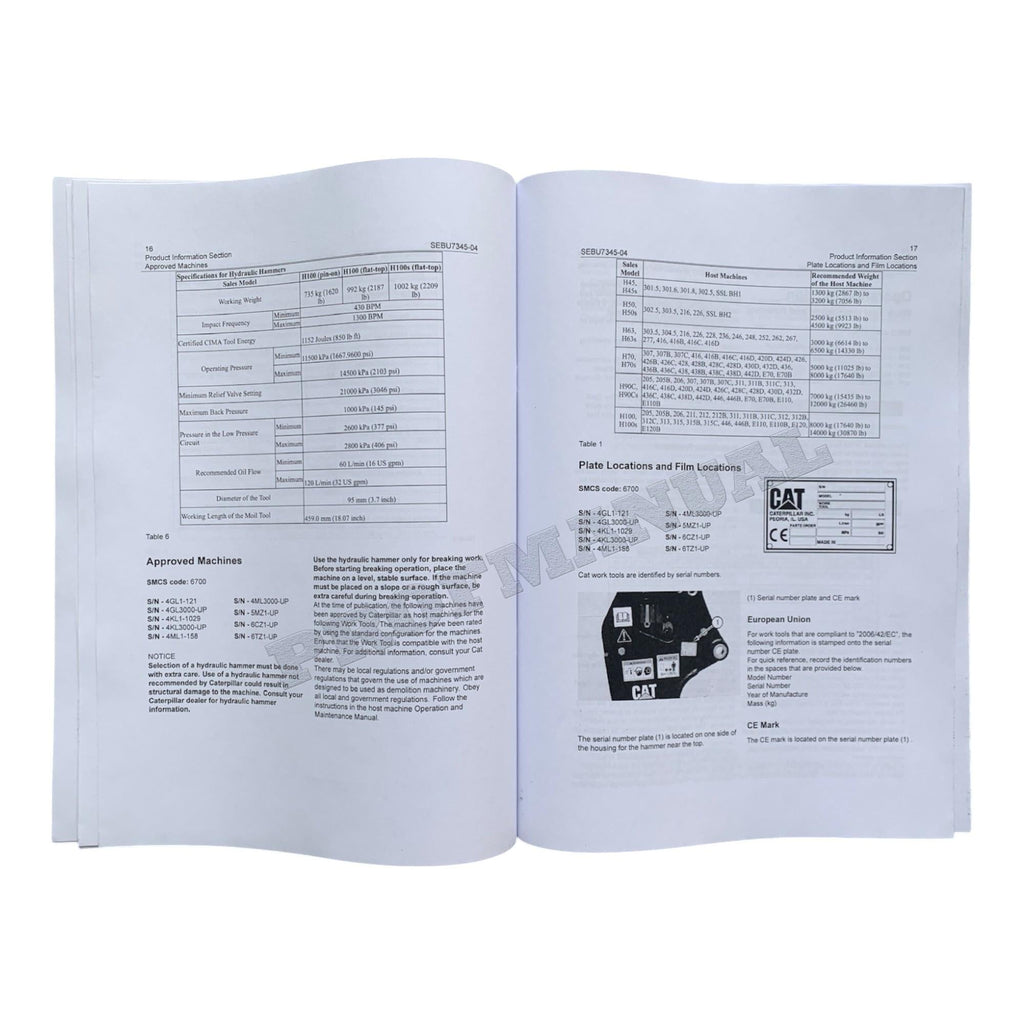 Manual de servicio completo del martillo hidráulico Caterpillar H45 H45s H50 H50s 63 H63 H63s