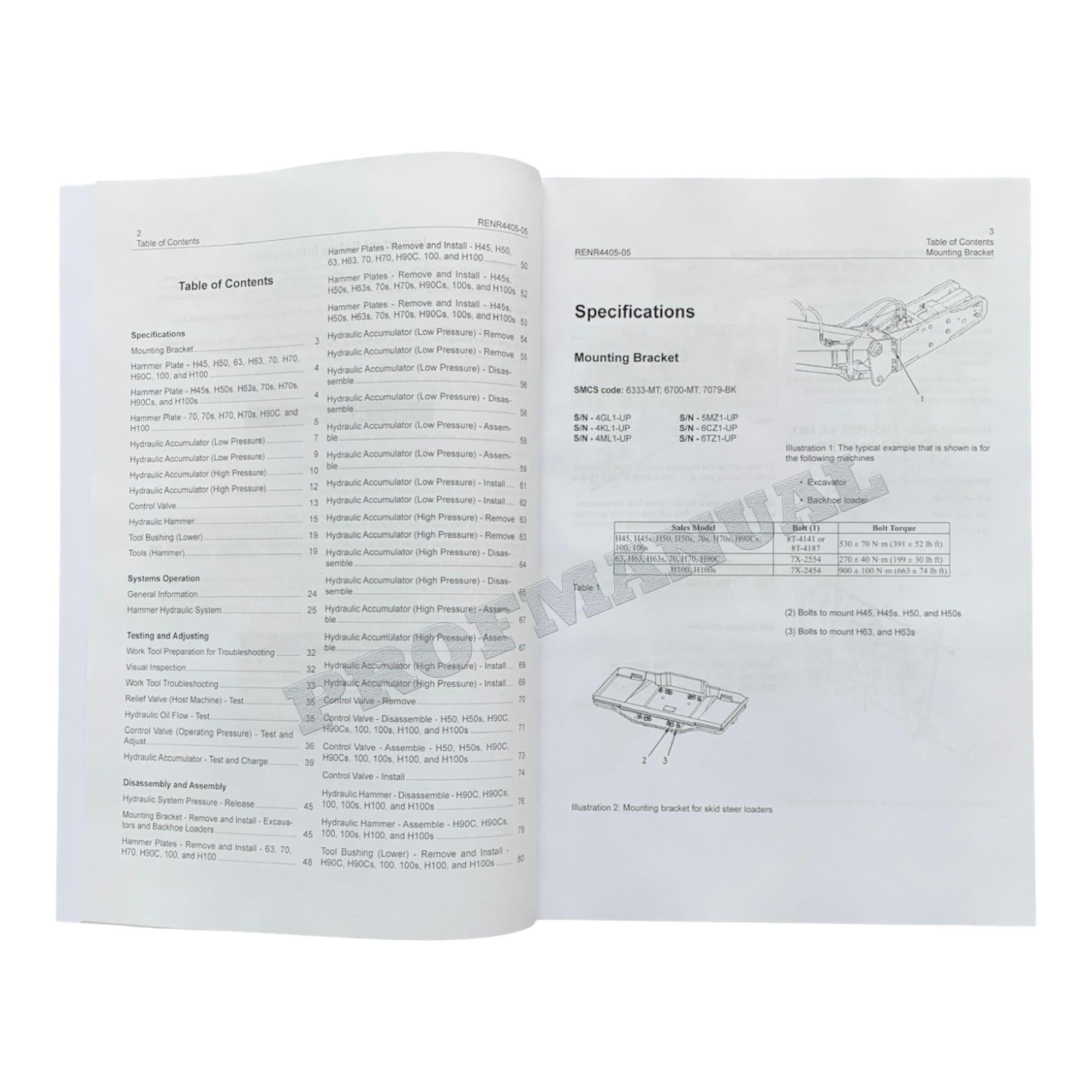 Manual de servicio completo del martillo hidráulico Caterpillar H45 H45s H50 H50s 63 H63 H63s