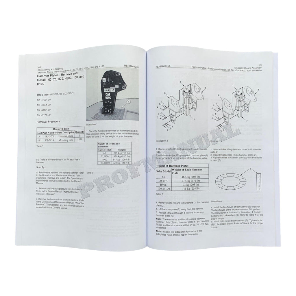 Manual de servicio completo del martillo hidráulico Caterpillar H45 H45s H50 H50s 63 H63 H63s