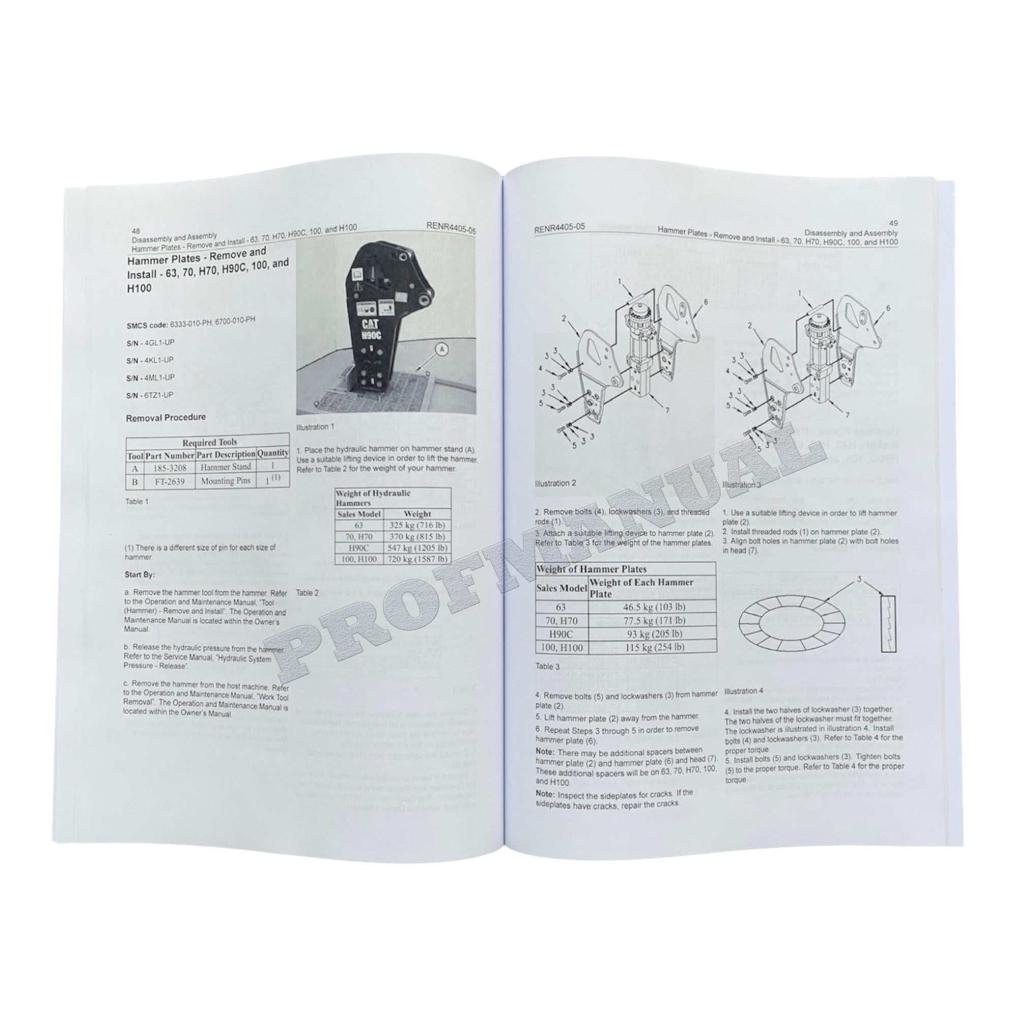 Manual de servicio completo del martillo hidráulico Caterpillar H45 H45s H50 H50s 63 H63 H63s