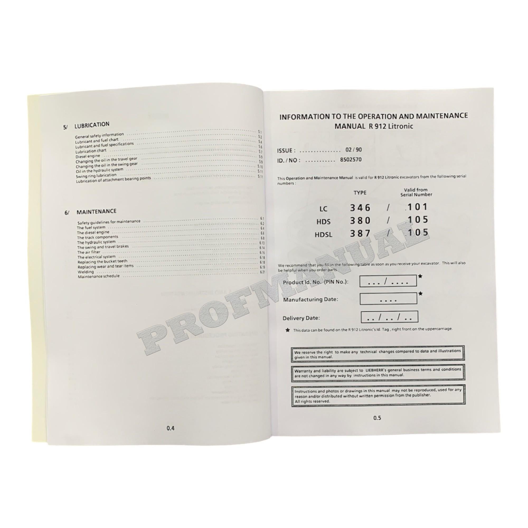 Liebherr R912 Litronic Excavator Operators manual