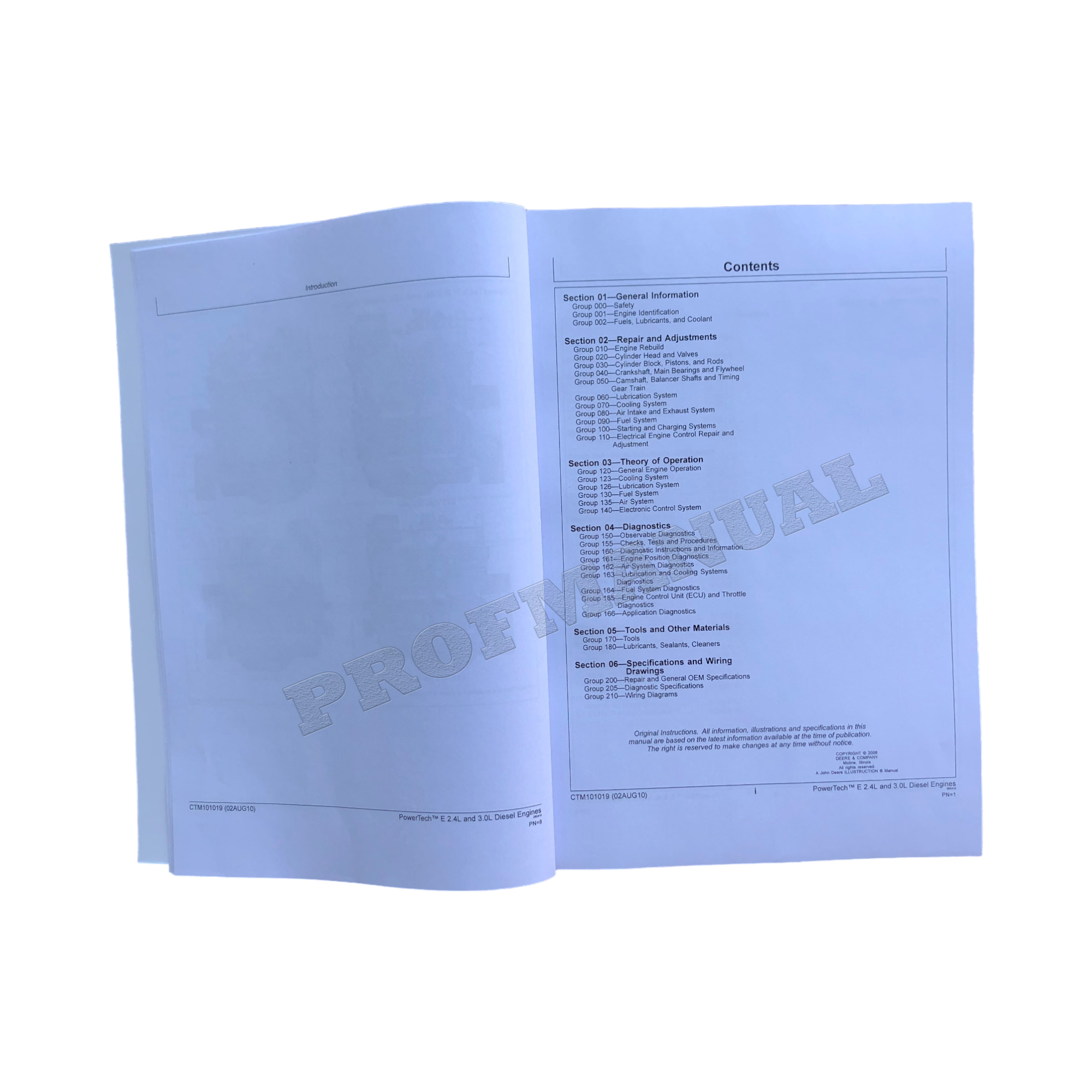 John Deere 4024 2.4L 5030 3.0L Motor REPARACIÓN SERVICIO MANUAL TÉCNICO CTM101019
