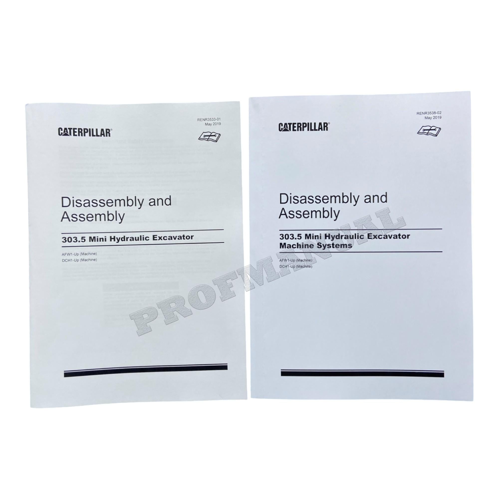 Caterpillar 303.5 Excavator Service Manual Disassem Assembly 2 books *Send serial #