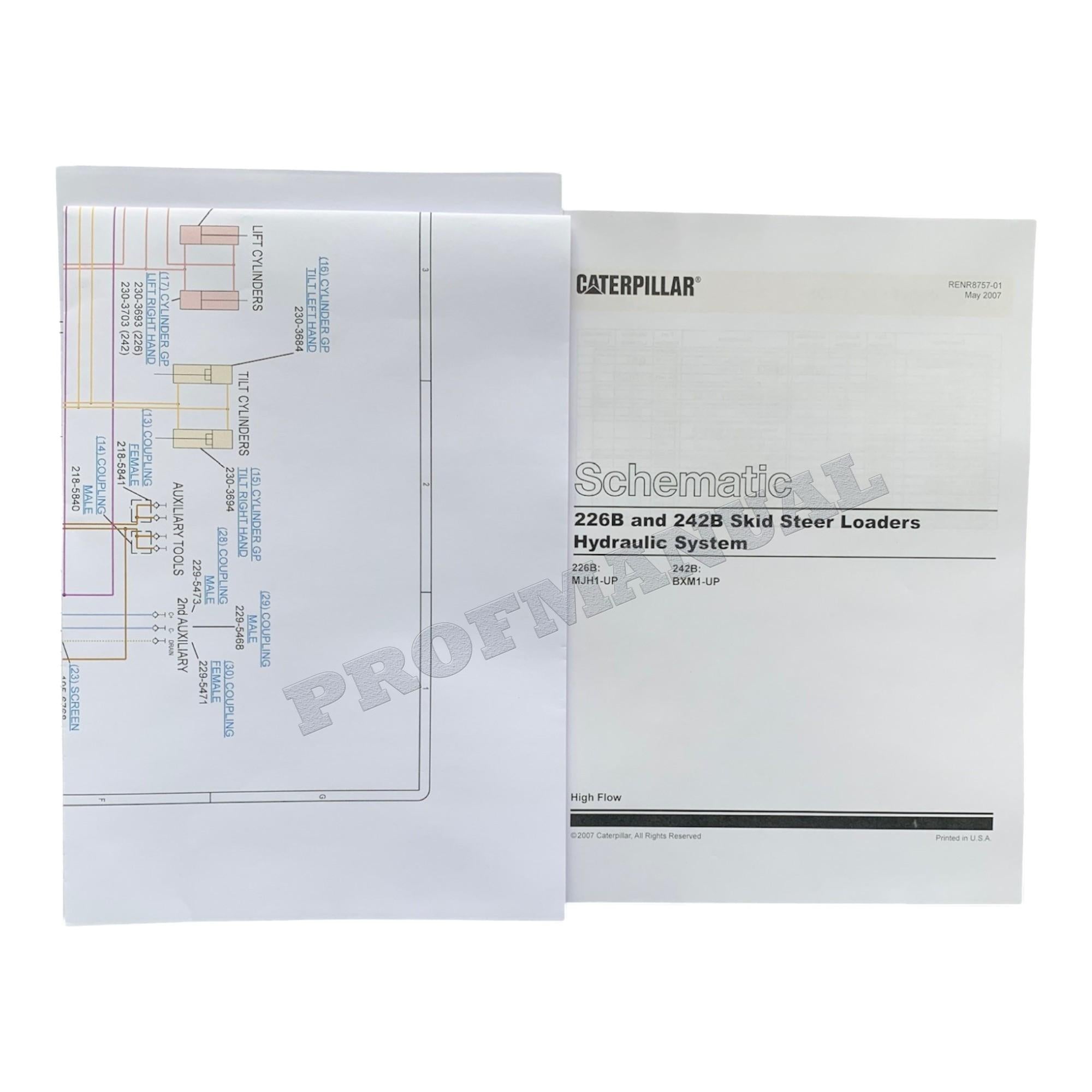 Manual de servicio del esquema hidráulico de la minicargadora Caterpillar 226B y 242B