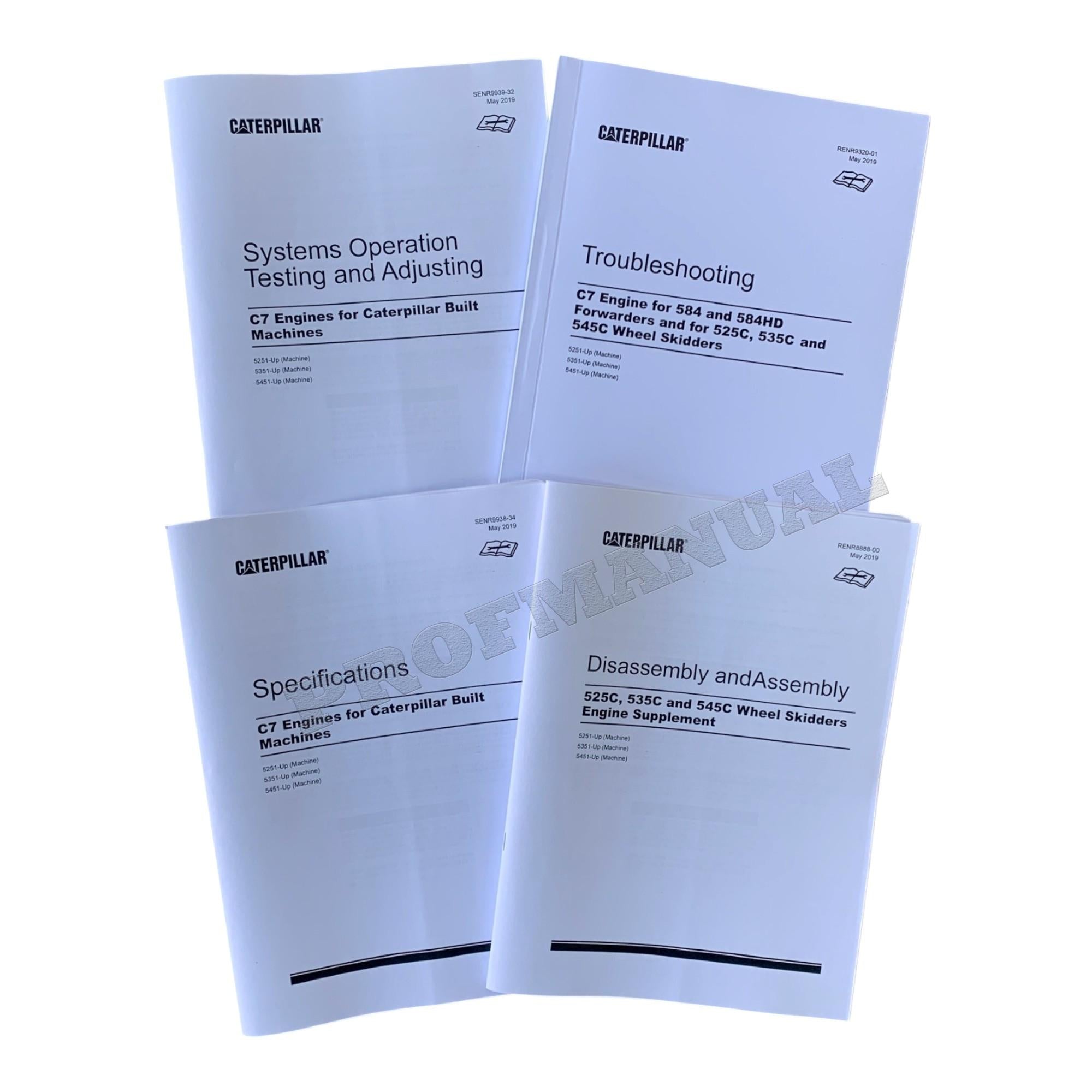 Caterpillar C7 Engine Skidder Disassem Assem Test Adjust Manual SET 5 BOOKS