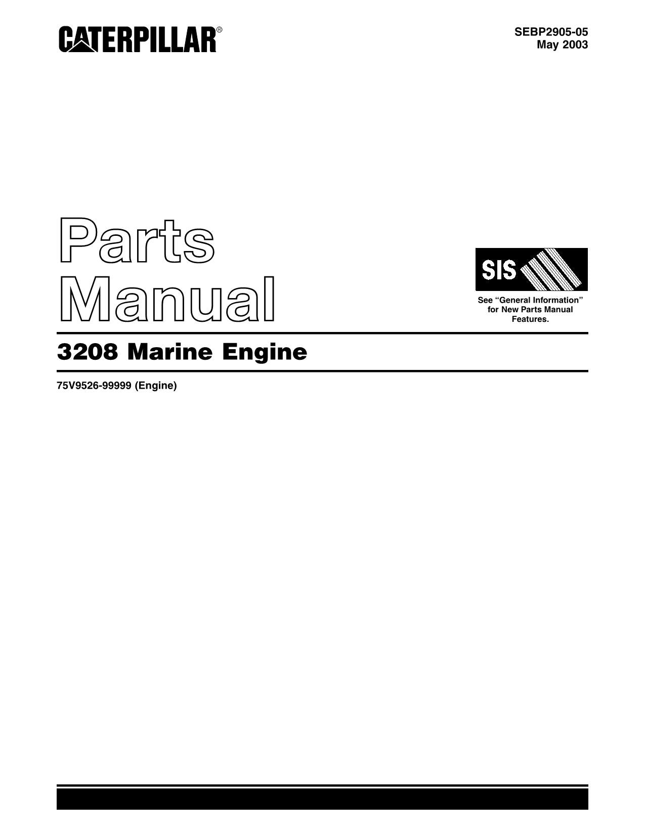 Caterpillar Cat 3208 Marine Engine Parts Catalog Manual SN 75V9526-99999