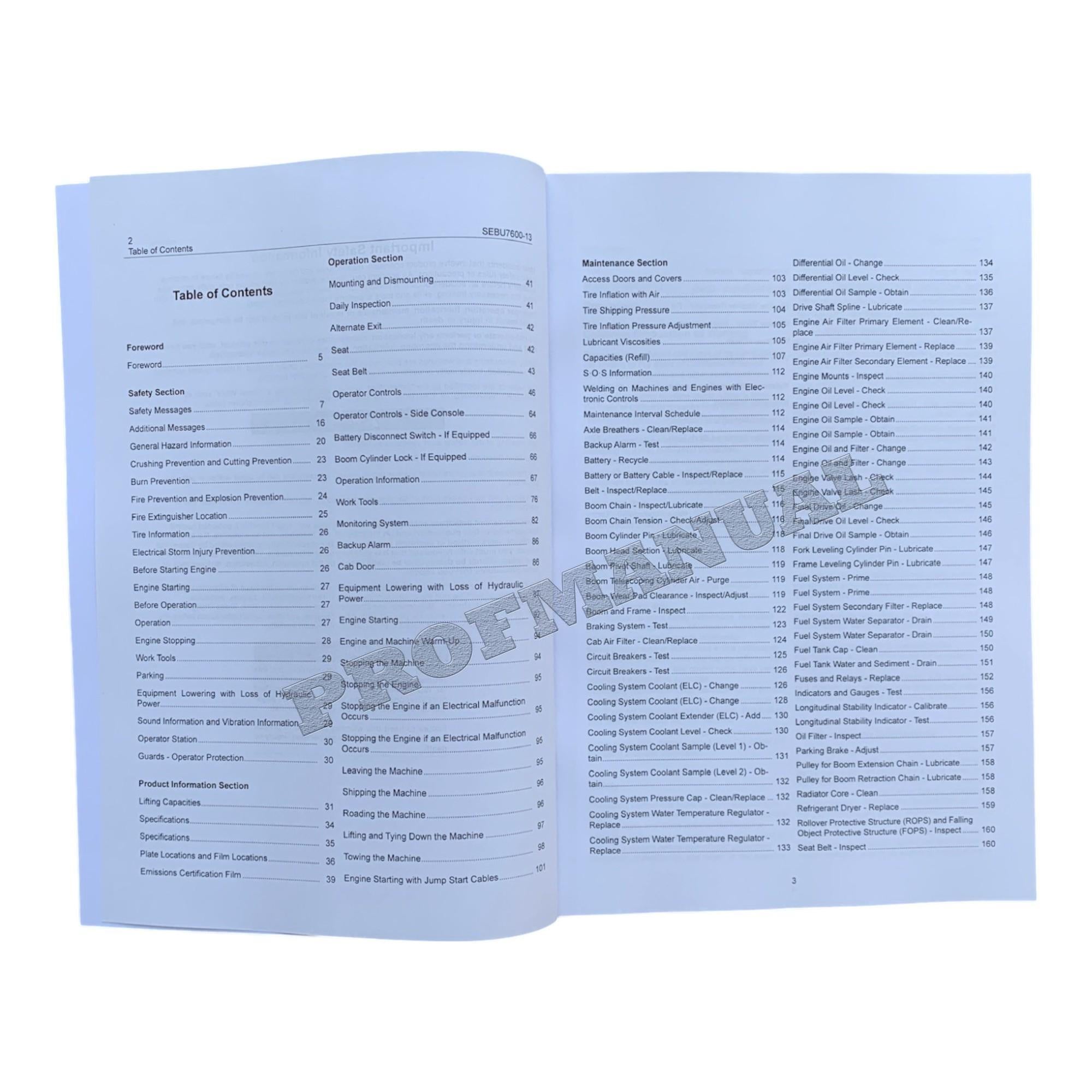 Caterpillar TH350B TH355B TH360B TH460B Telehandler Operators Maintenance Manual
