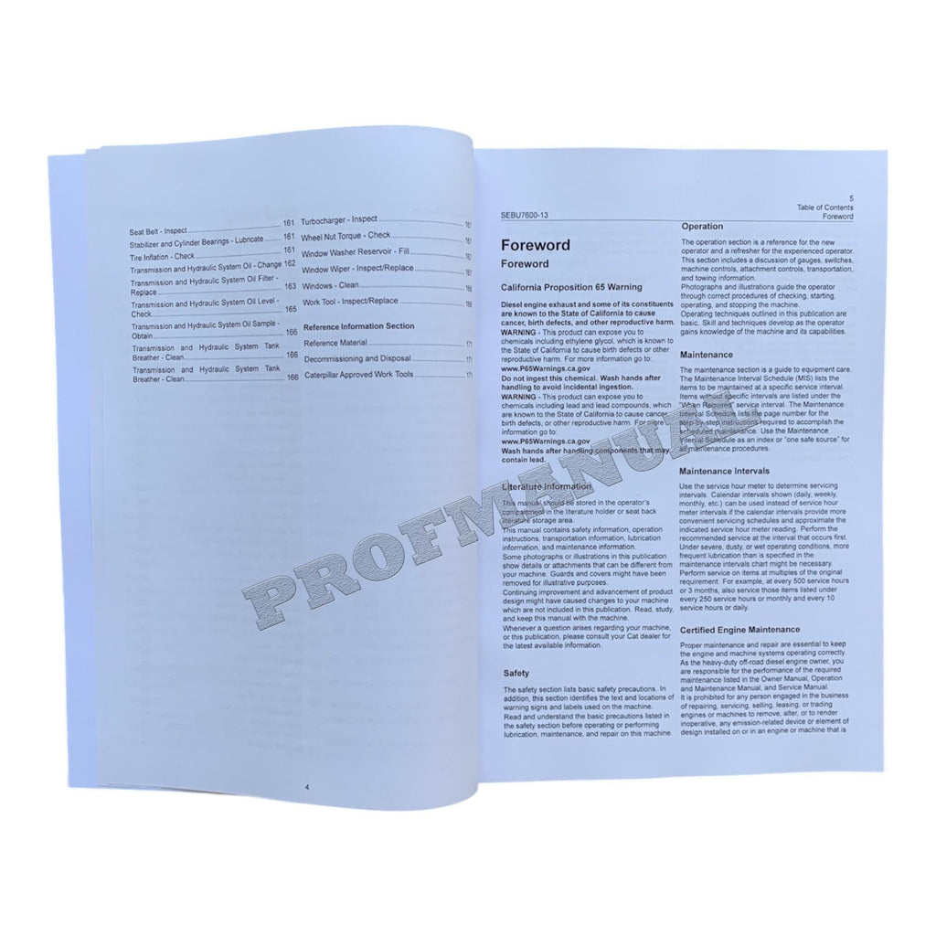 Caterpillar TH350B TH355B TH360B TH460B Telehandler Operators Maintenance Manual