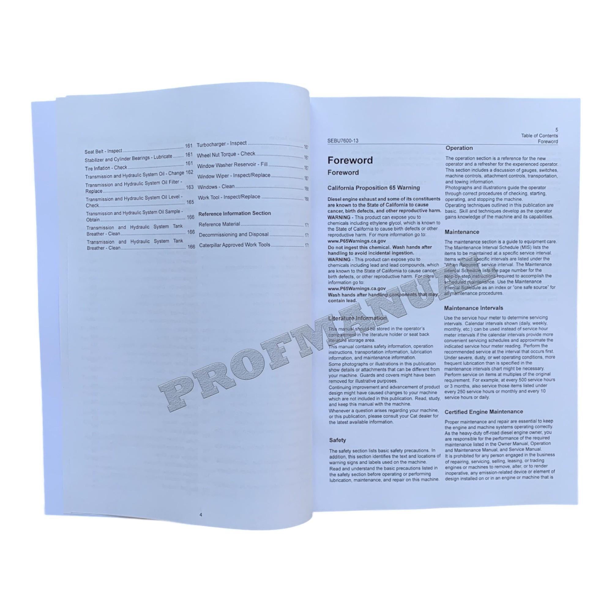 Caterpillar TH350B TH355B TH360B TH460B Telehandler Operators Maintenance Manual