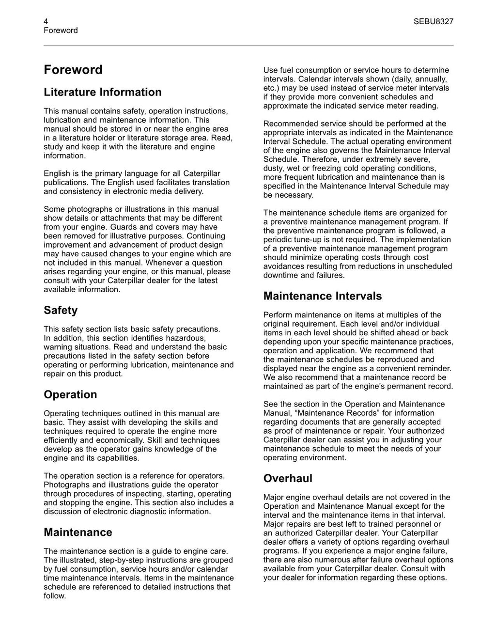 Manual del operador del motor industrial Caterpillar C4.4 Mech SN 4461-Up