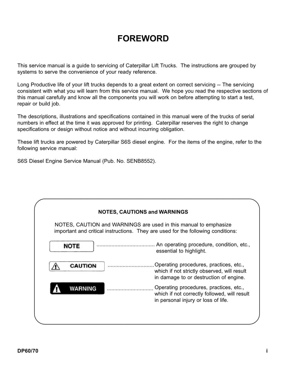Manual de servicio del mástil del chasis de la carretilla elevadora Caterpillar DP60 DP70