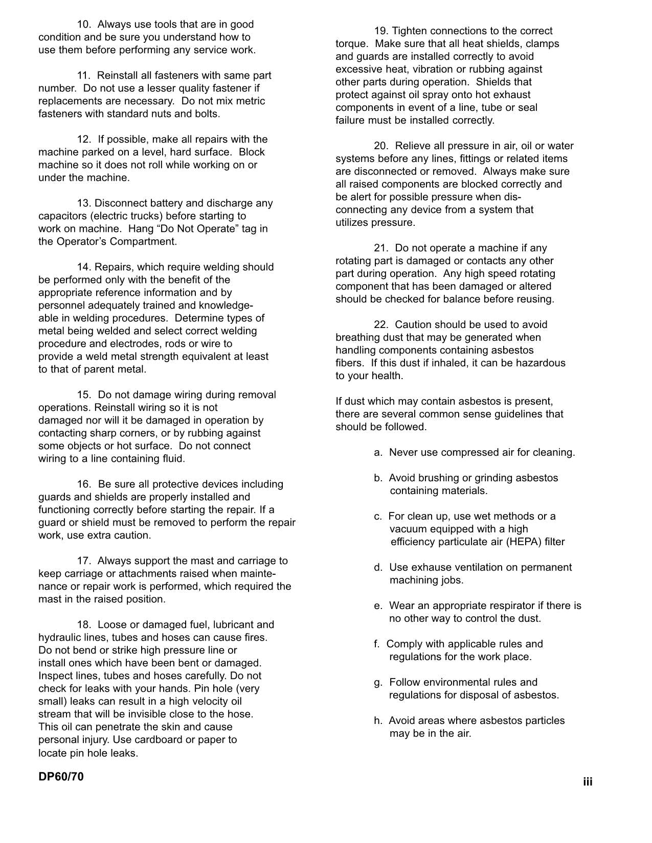 Manual de servicio del mástil del chasis de la carretilla elevadora Caterpillar DP60 DP70