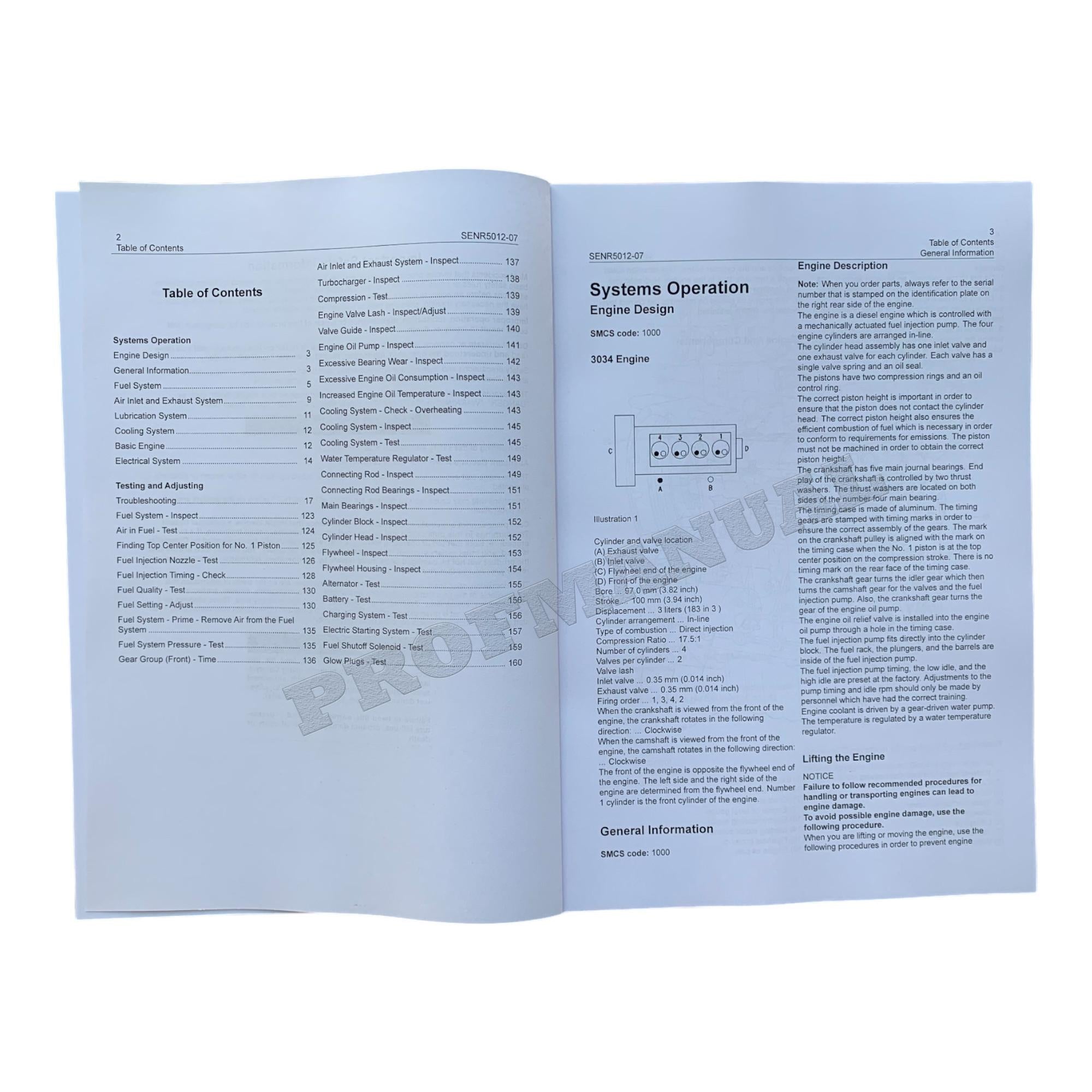 Manual de servicio del motor Caterpillar 3034 para minicargadoras 236, 246, 248, 252 y 262 *Enviar número de serie