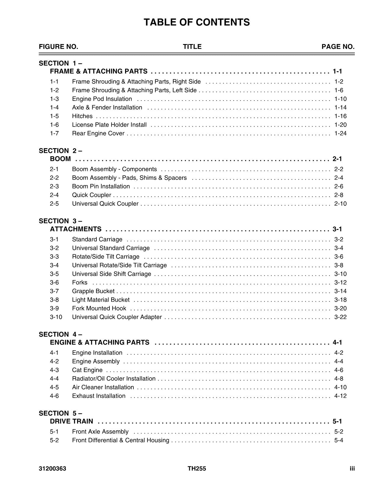 Catálogo de piezas del manipulador telescópico Caterpillar TH255 Manual SN TBS y superiores