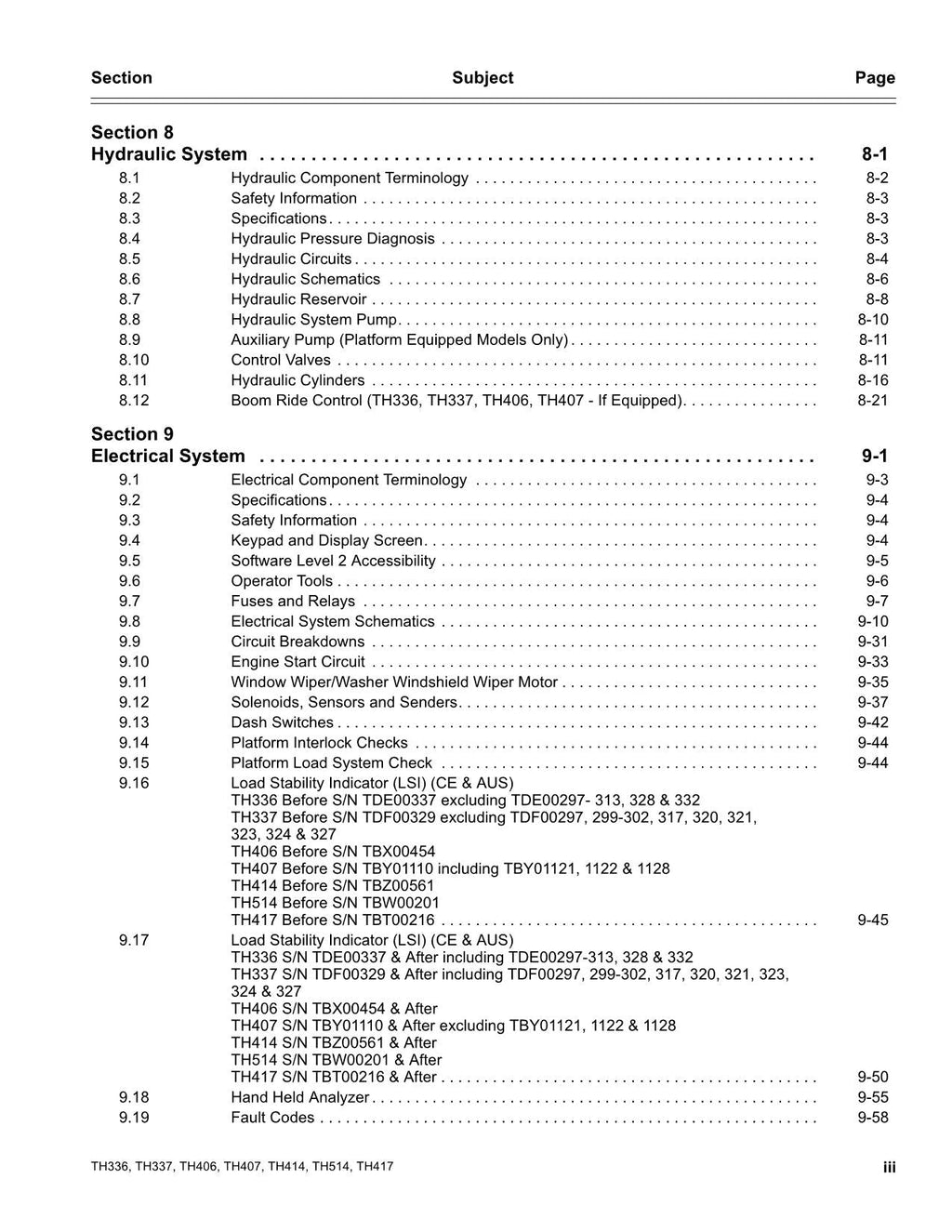 Caterpillar TH336 TH337 TH406 TH407 TH414 TH514 TH417 Telehandler Service Manual