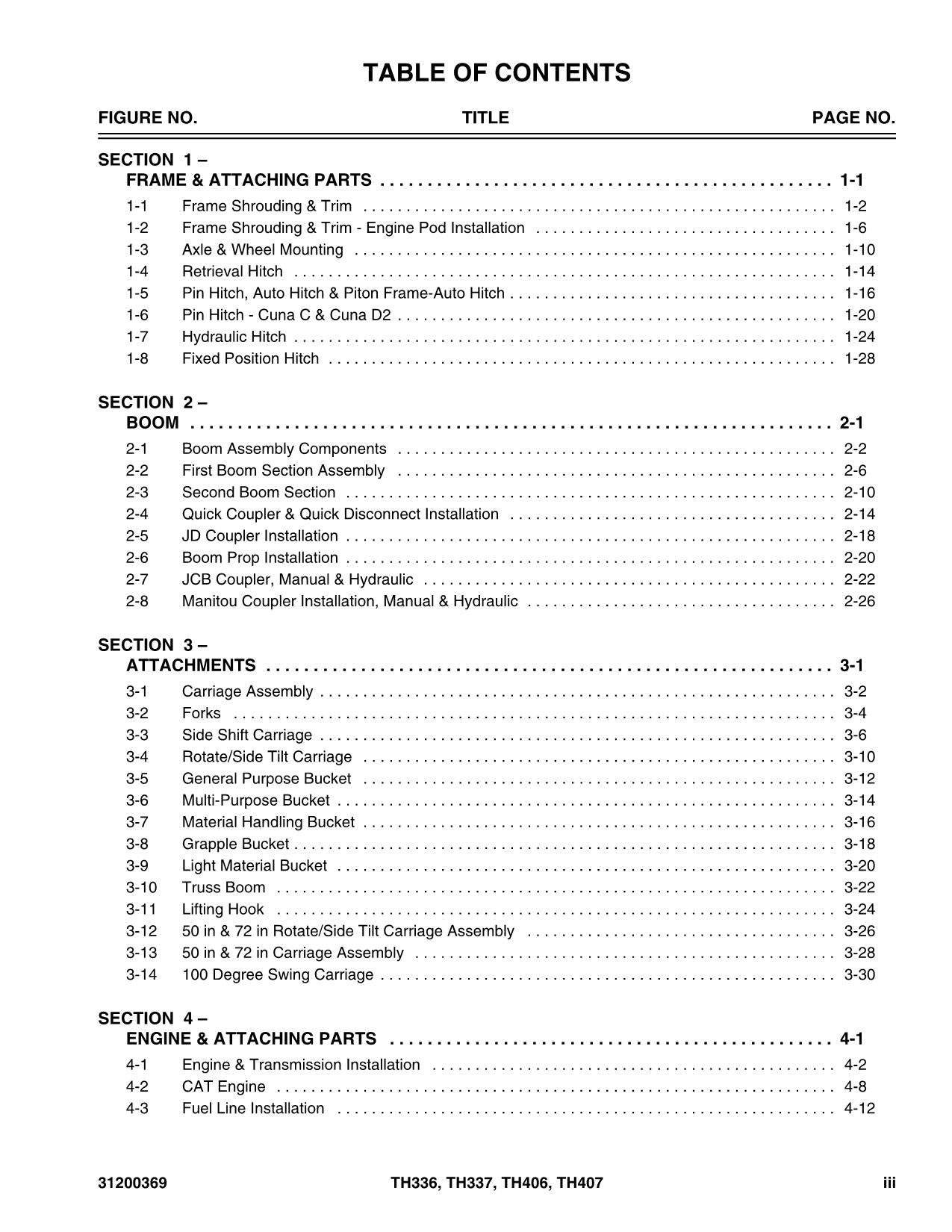 Catálogo de piezas del manipulador telescópico Caterpillar TH336 TH337 TH406 TH407 Manual