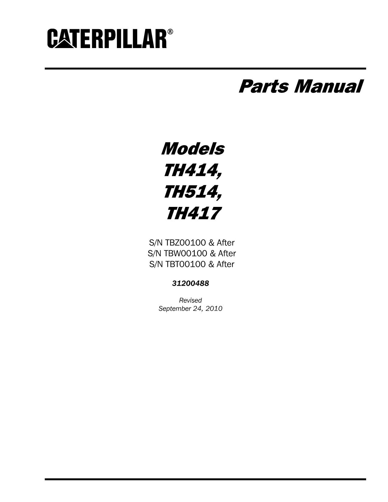 Catálogo de piezas del manipulador telescópico Caterpillar TH414 TH514 TH417 Manual