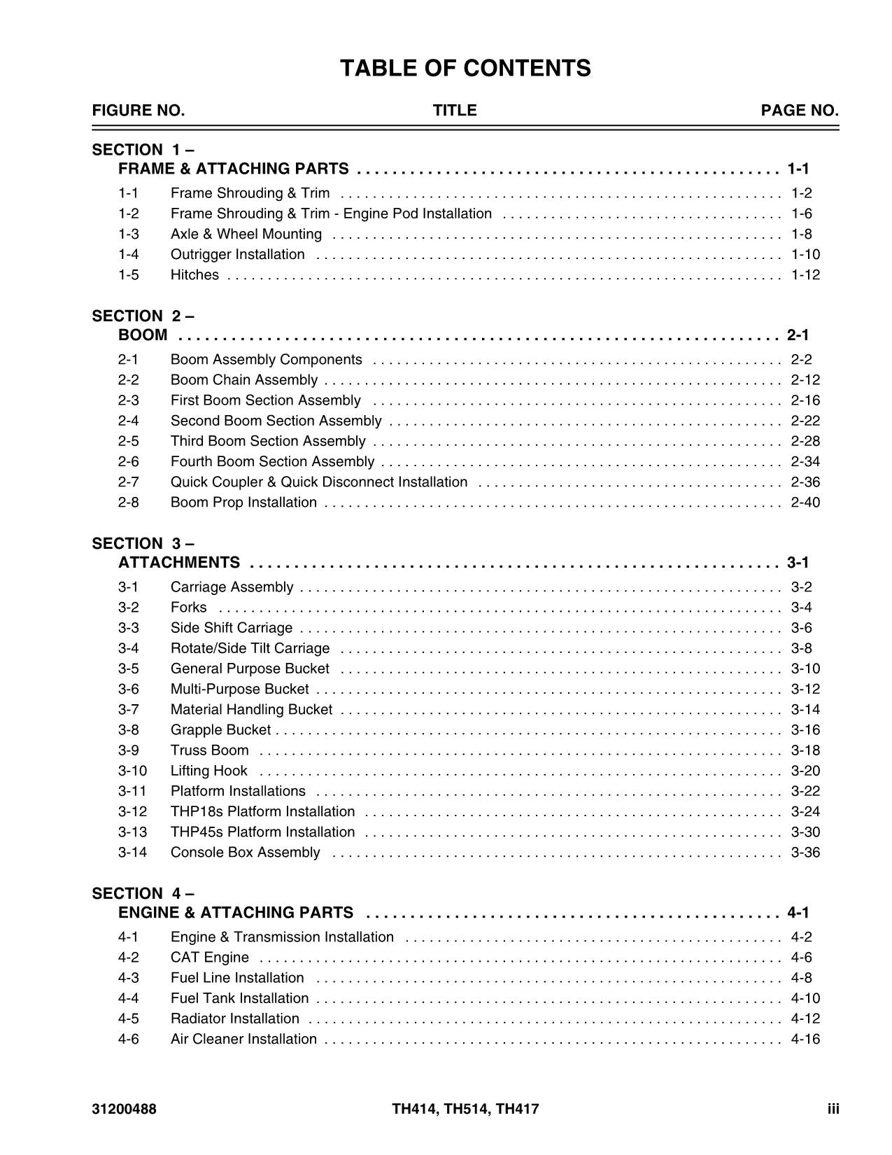 Catálogo de piezas del manipulador telescópico Caterpillar TH414 TH514 TH417 Manual