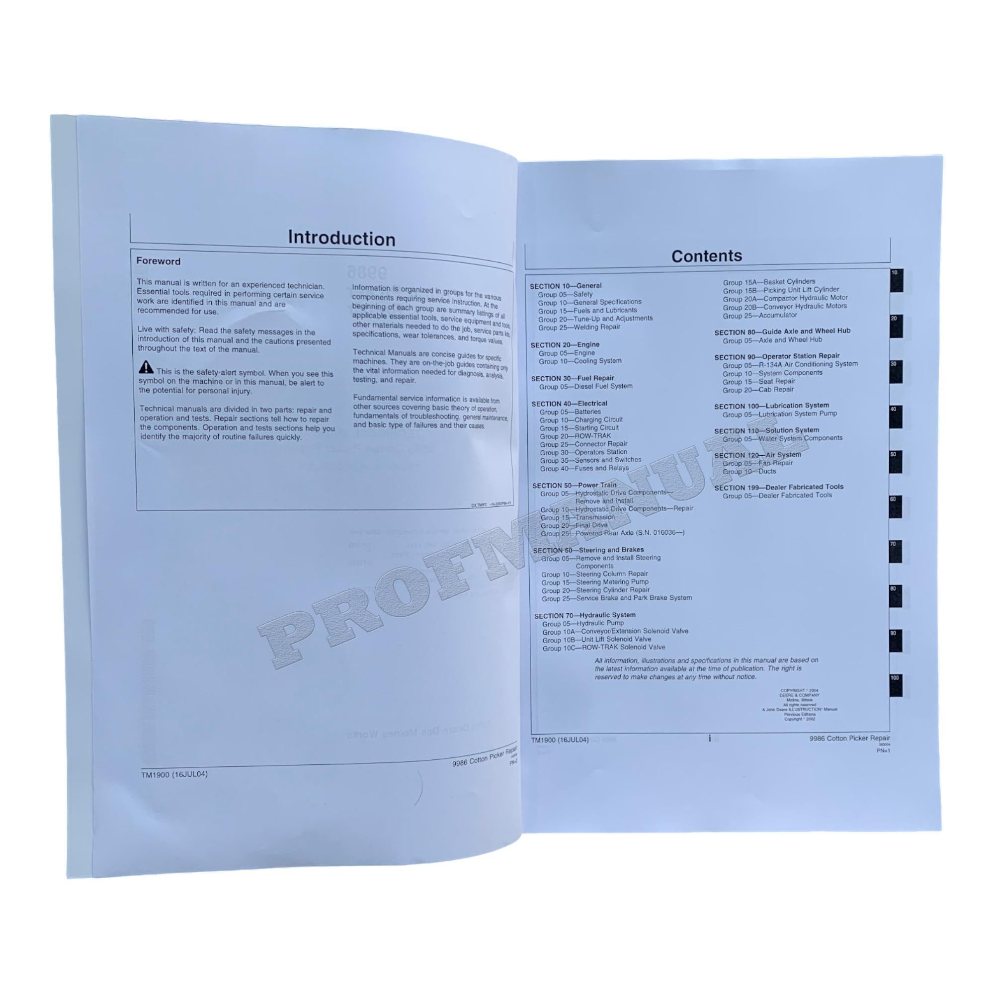 MANUAL TÉCNICO DE REPARACIÓN Y SERVICIO DE LA RECOLECTORA DE ALGODÓN JONH DEERE 9986 TM1900