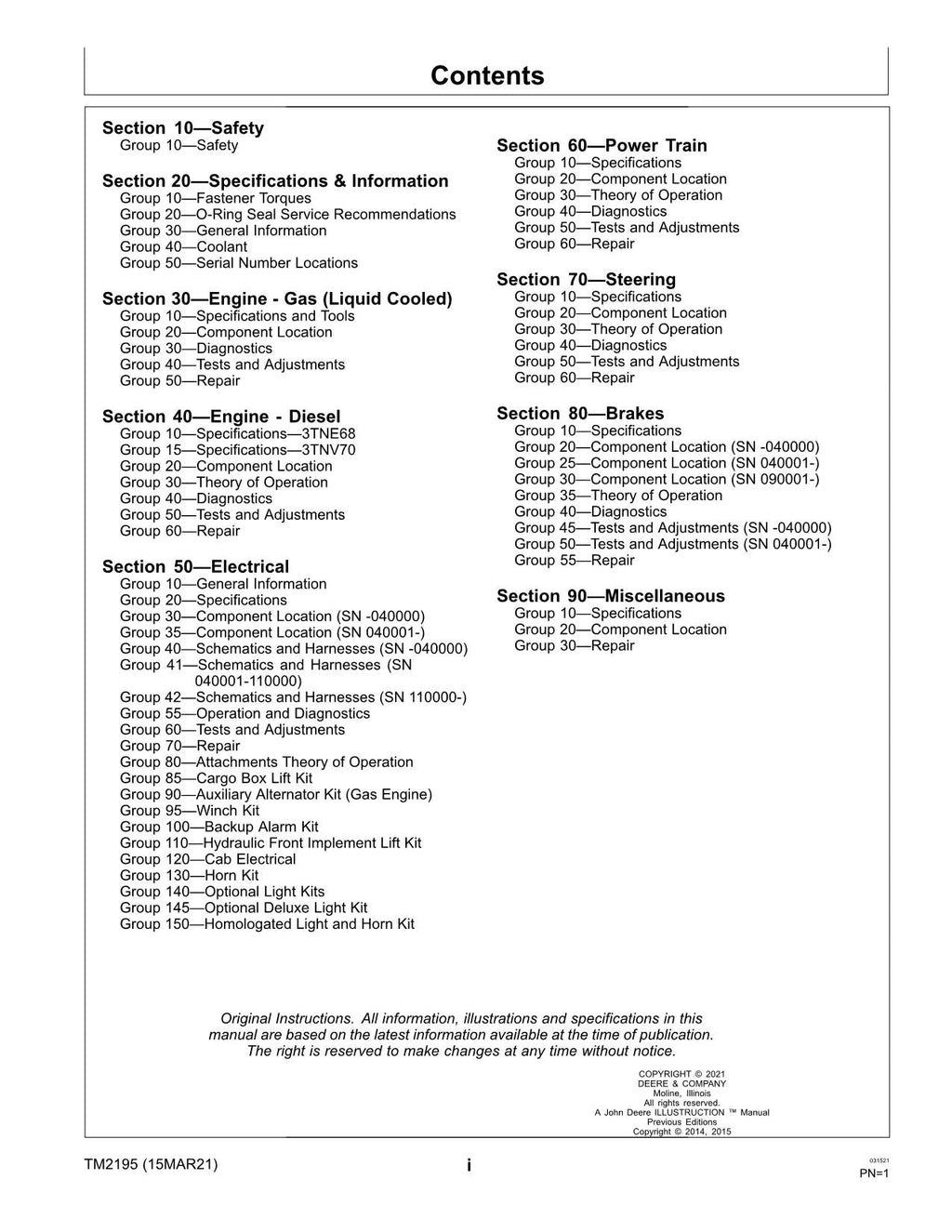 John Deere HPX 4X2 HPX 4X4 Gas Diesel Gator REPAIR SERVICE MANUAL TM2195