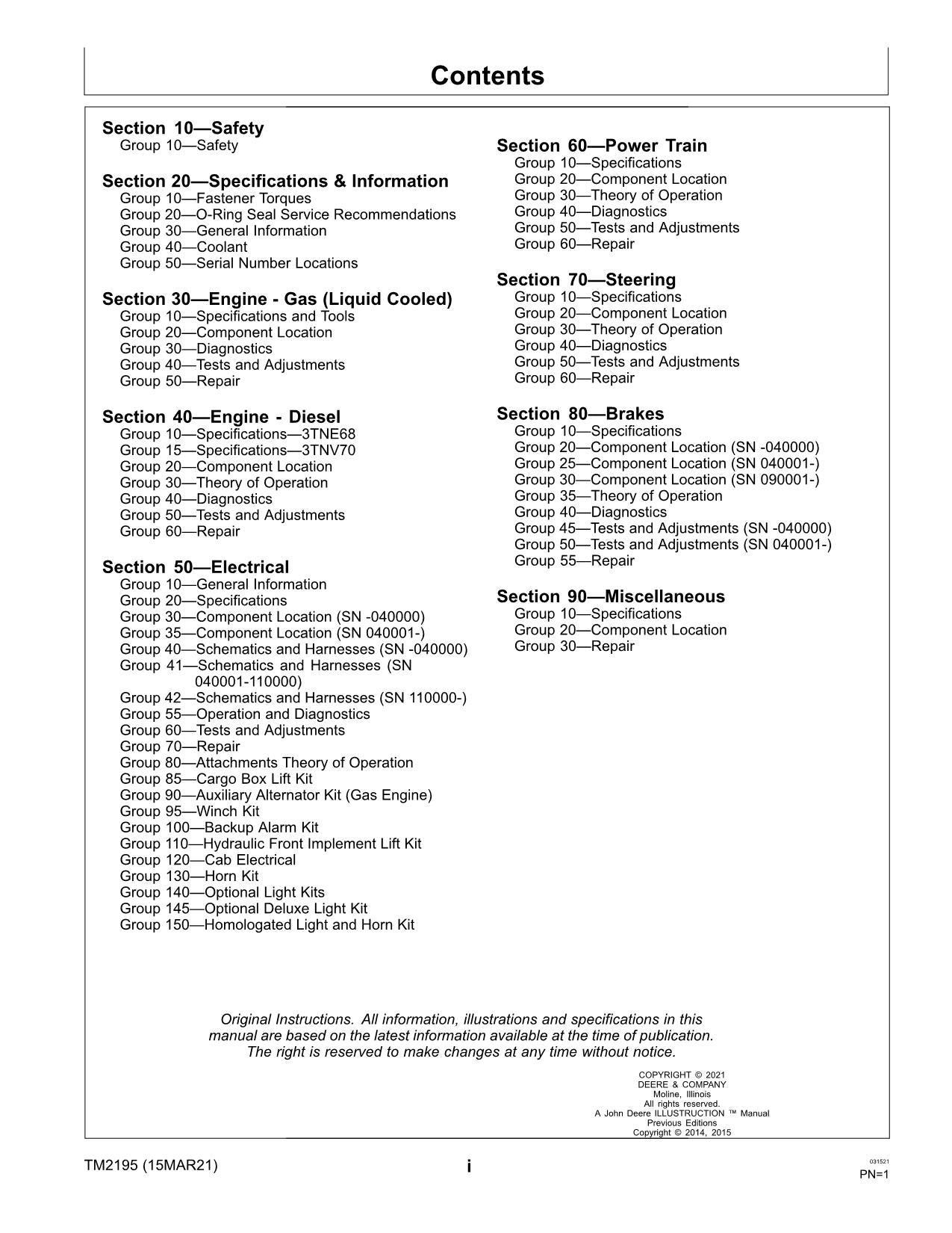 John Deere HPX 4X2 HPX 4X4 Gas Diesel Gator REPAIR SERVICE MANUAL TM2195