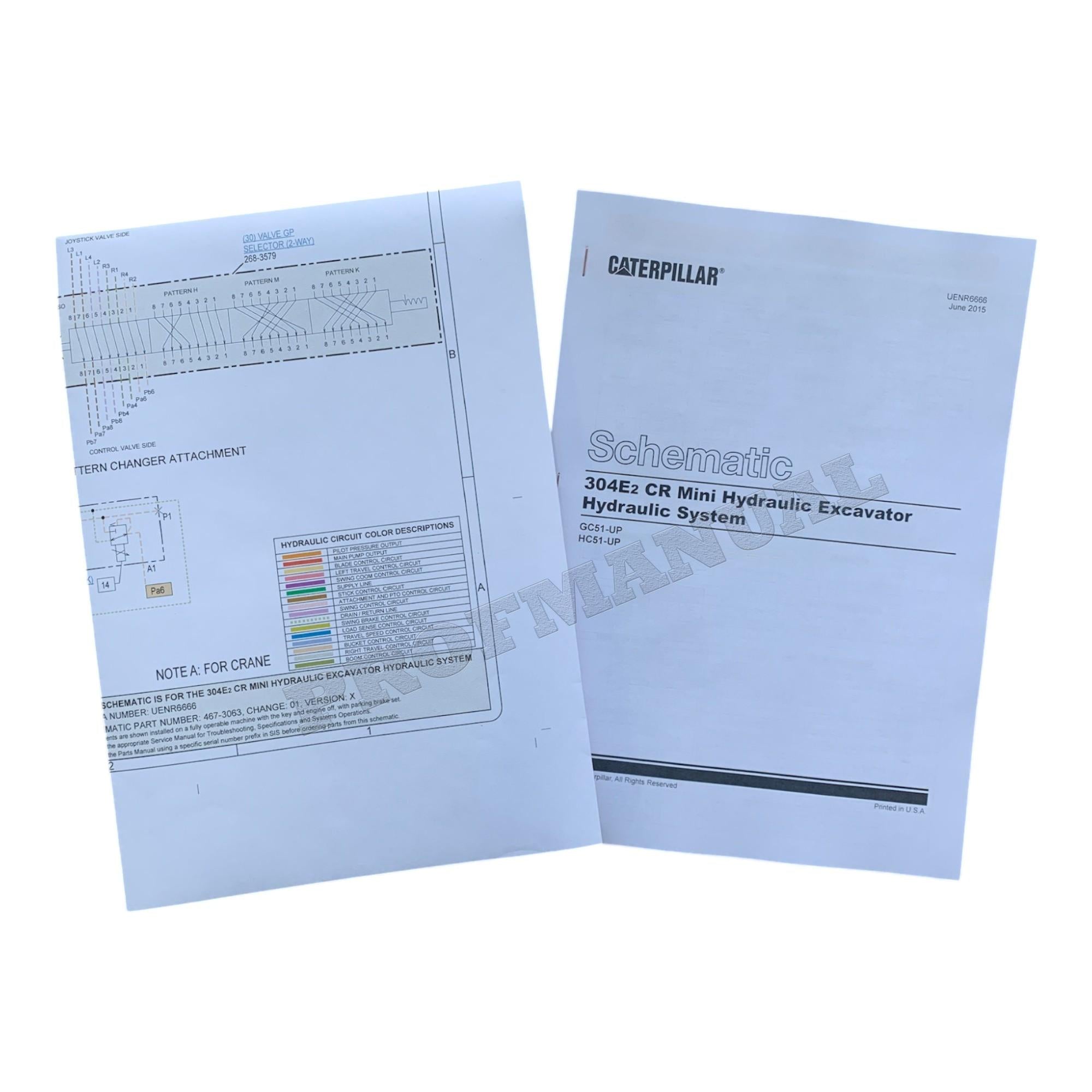 Manual de servicio del esquema hidráulico de la excavadora Caterpillar 304E2 CR UENR6666