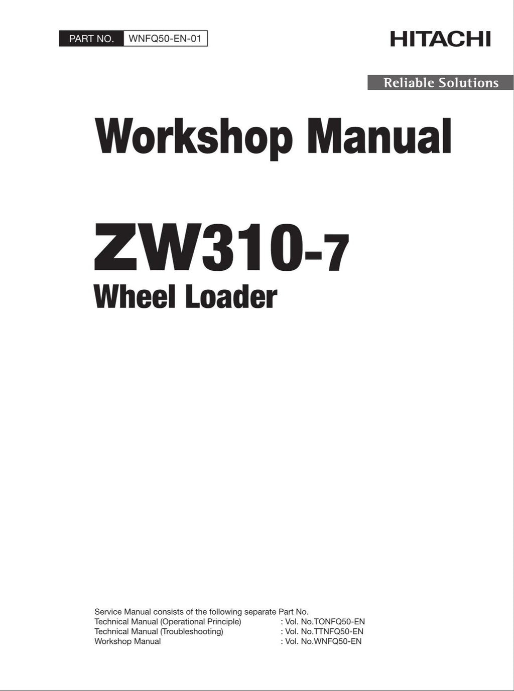Hitachi ZW310-7 Wheel Loader Workshop Manual