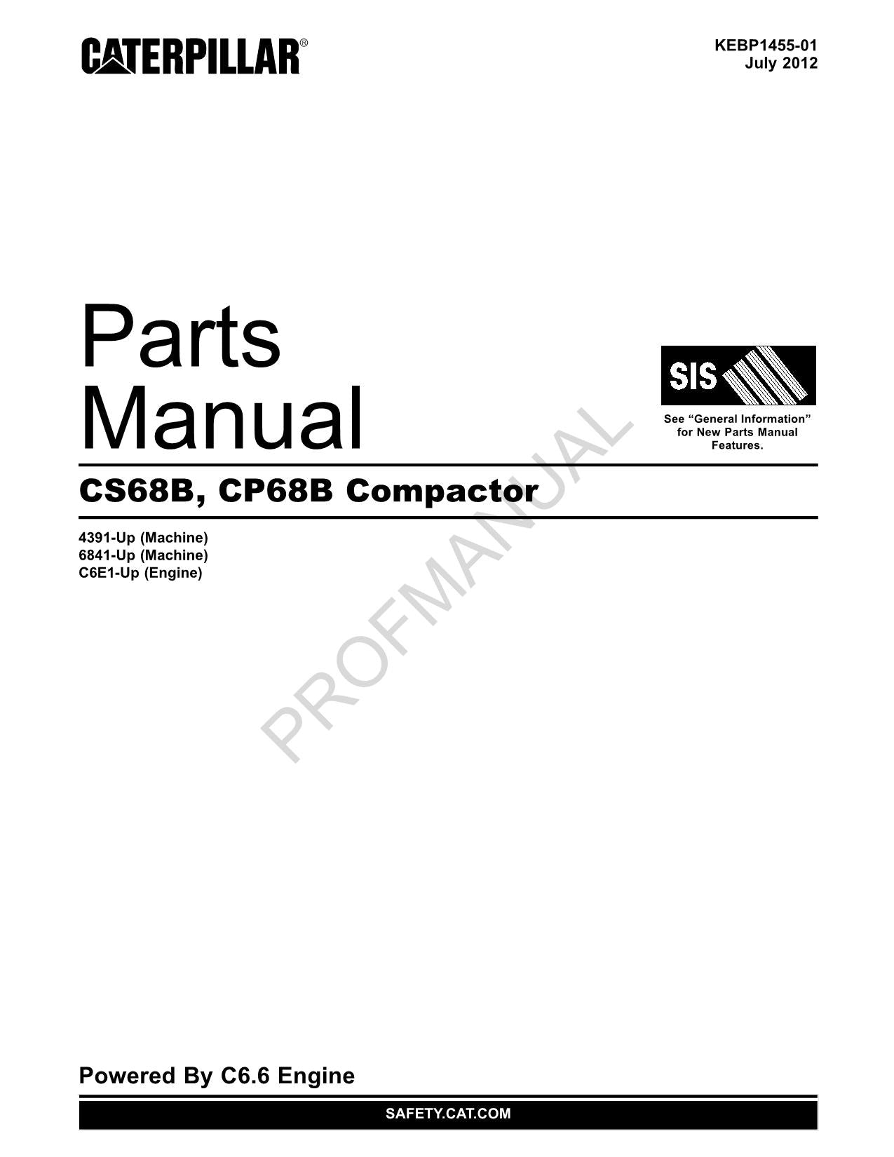 Caterpillar CS68B CP68B Compactor Parts Catalog Manual