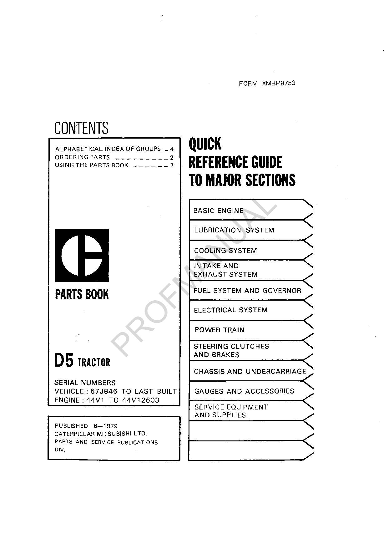 Caterpillar Cat D5 Tractor Parts Catalog Manual XMBP9753