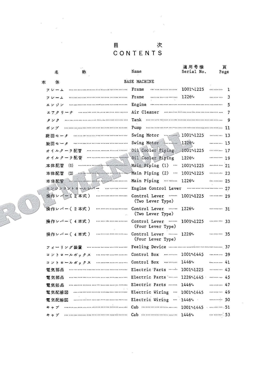 HITACHI UH052M Excavator Parts Catalog Manual
