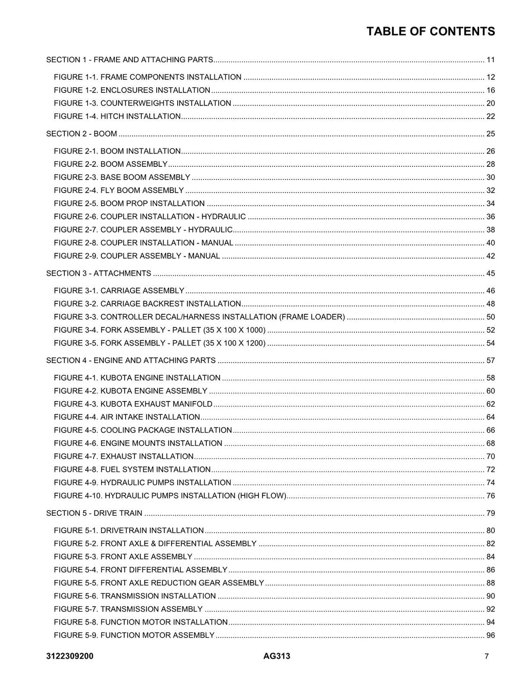 JLG AG313 Telehandler Parts Catalog Manual