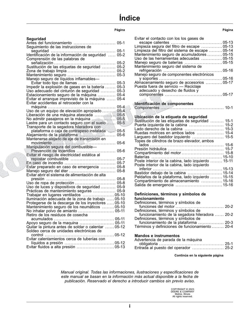 John Deere W155 hileradora Manual del Operador Español