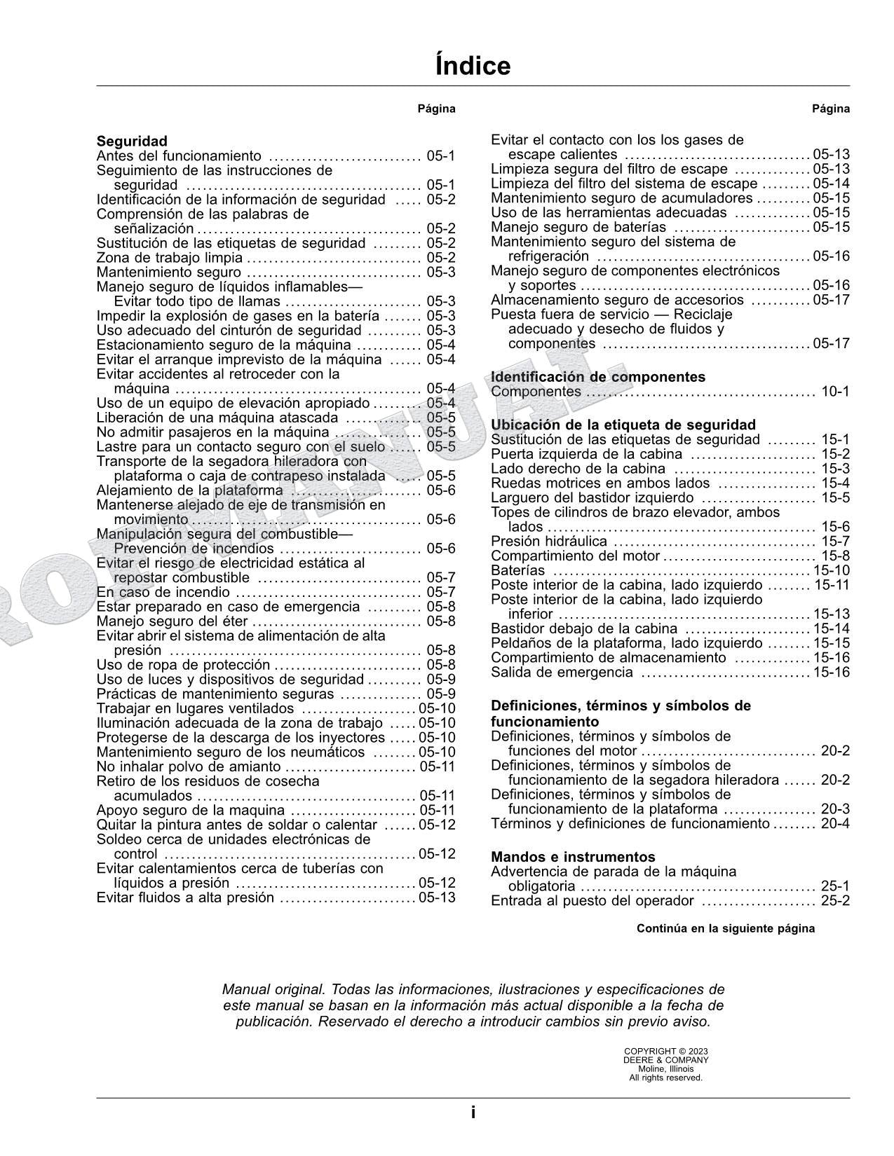 John Deere W155 hileradora Manual del Operador Español