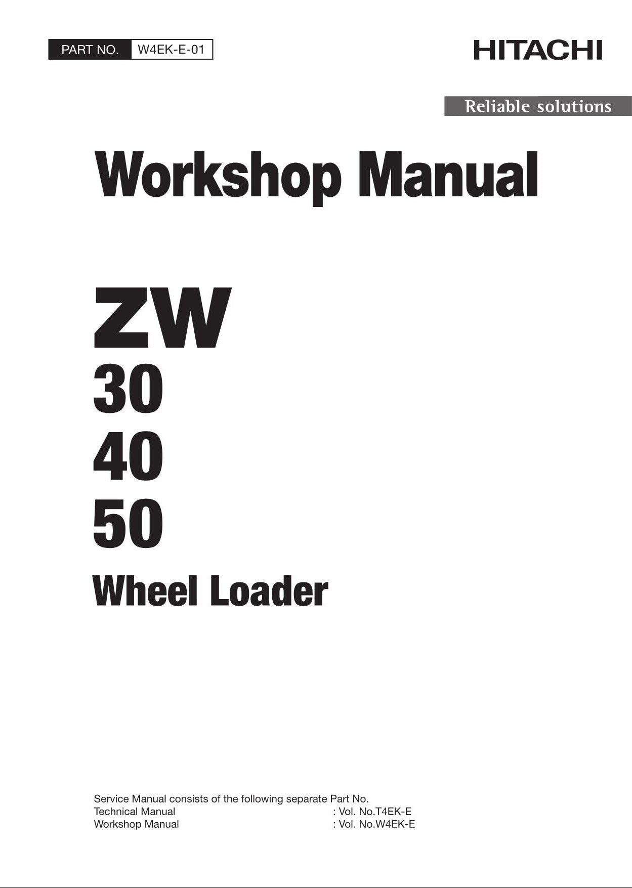 Hitachi ZW30 ZW40 ZW50 Wheel Loader Workshop Manual
