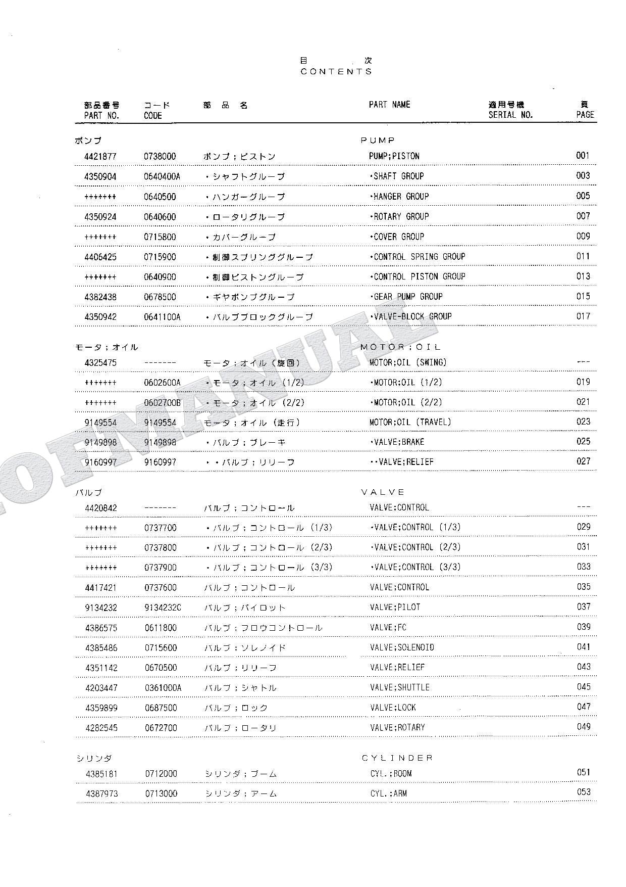 HITACHI EX75URLC-3 Equipment Component Excavator Parts Catalog Manual
