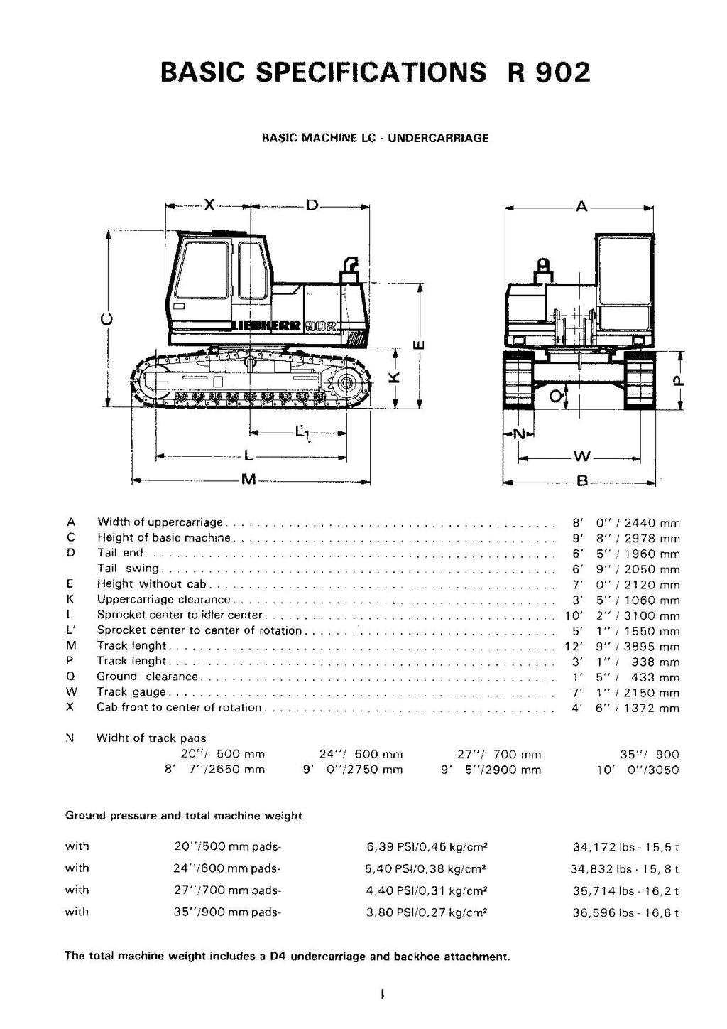 Liebherr R902 Excavator Operators manual serial 1000