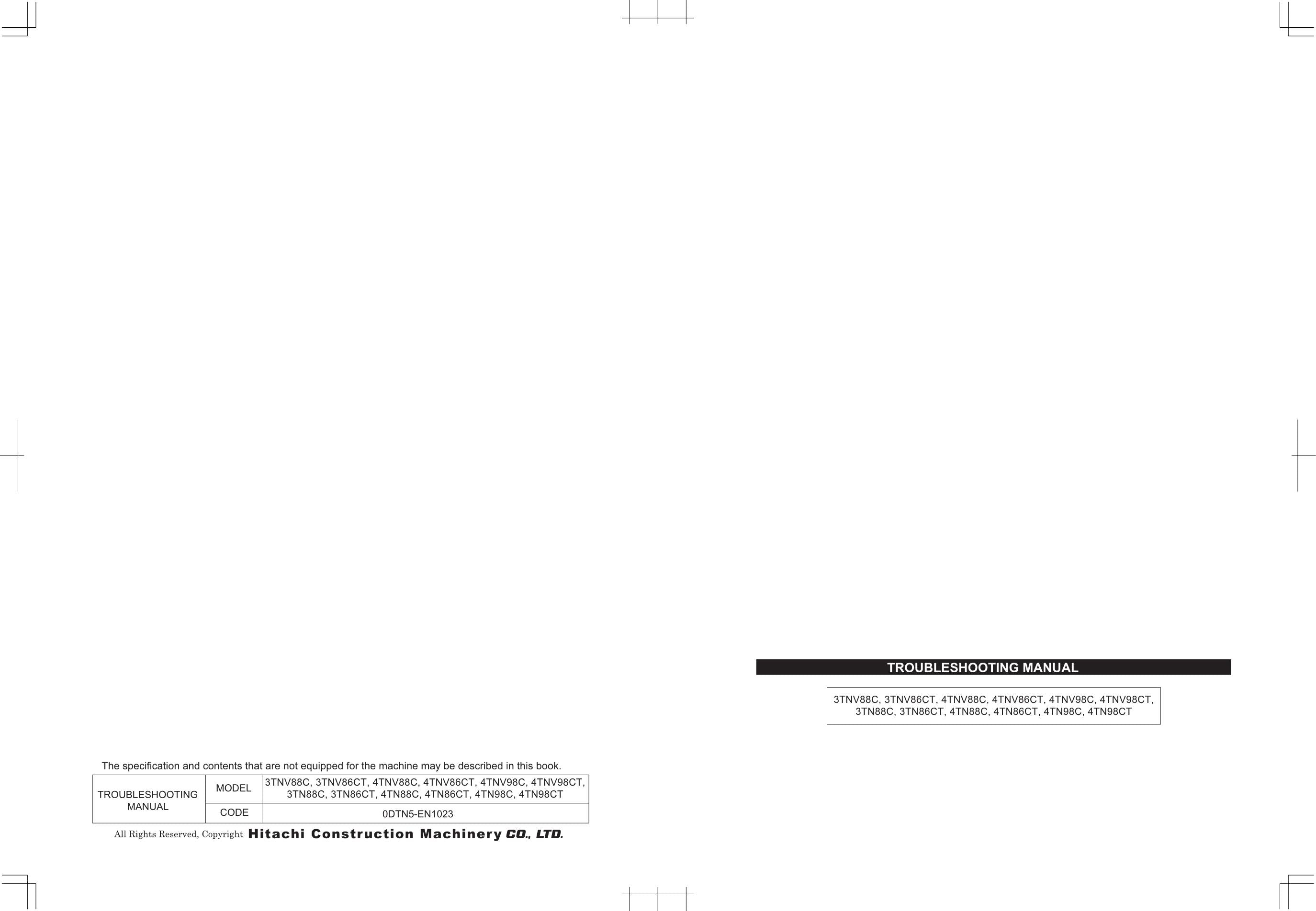 Hitachi Yanmar 4TNV98C 4TNV98CT 4TN88C 4TN86CT Engine Technical Service manual