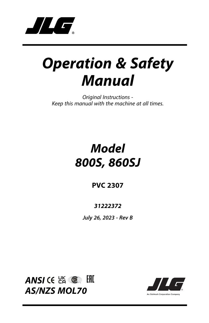 Manual del operador de mantenimiento y operación de plataformas elevadoras JLG 800S 860SJ 31222372