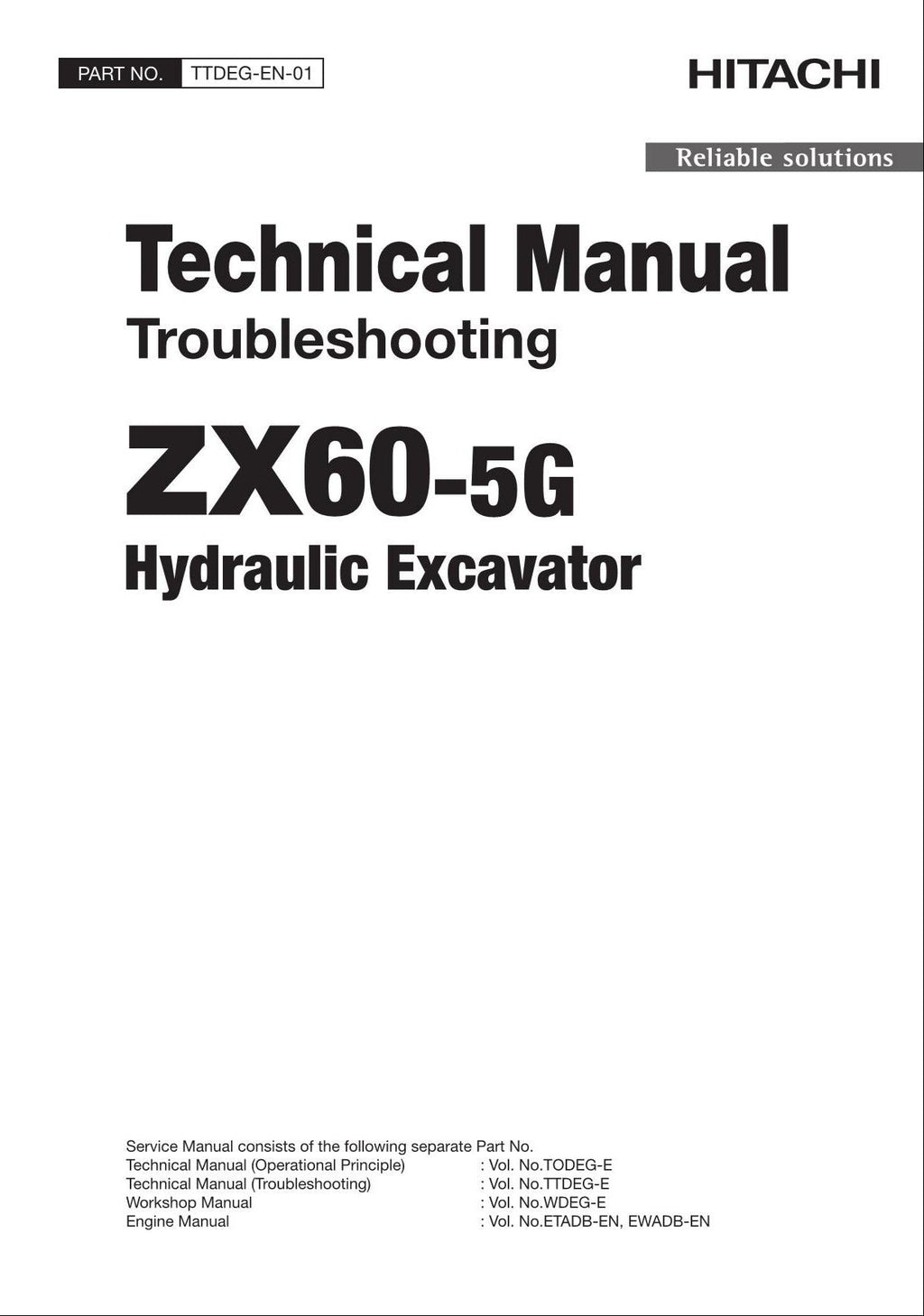 HITACHI ZAXIS ZX60-5G Excavator Troubleshooting +Schematic Technical Manual