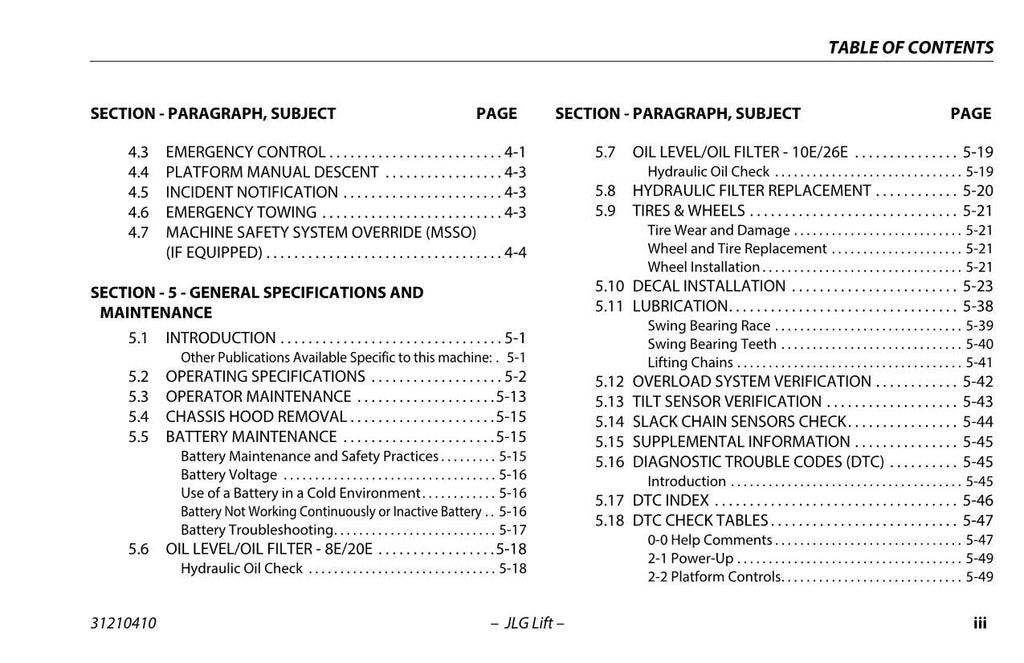 TOUCAN 10E 20E 26E 8E Vertical Lift Maintenance Operators Manual 31210410