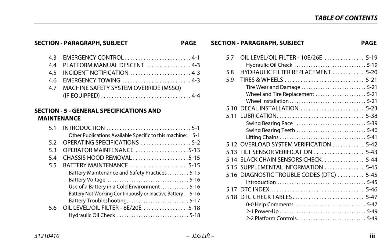 TOUCAN 10E 20E 26E 8E Vertical Lift Maintenance Operators Manual 31210410