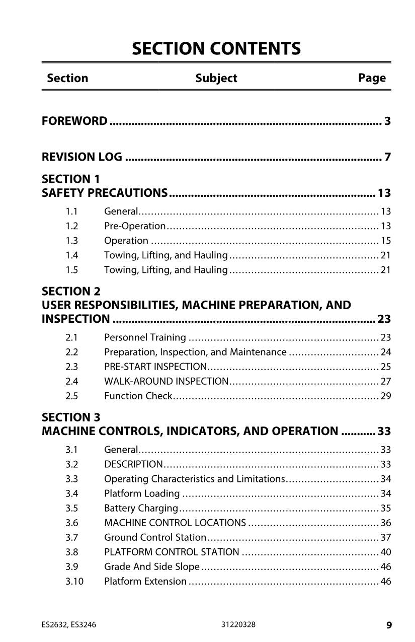 Manual del operador de mantenimiento y operación de elevadores de tijera JLG ES2632 ES3246 31220328